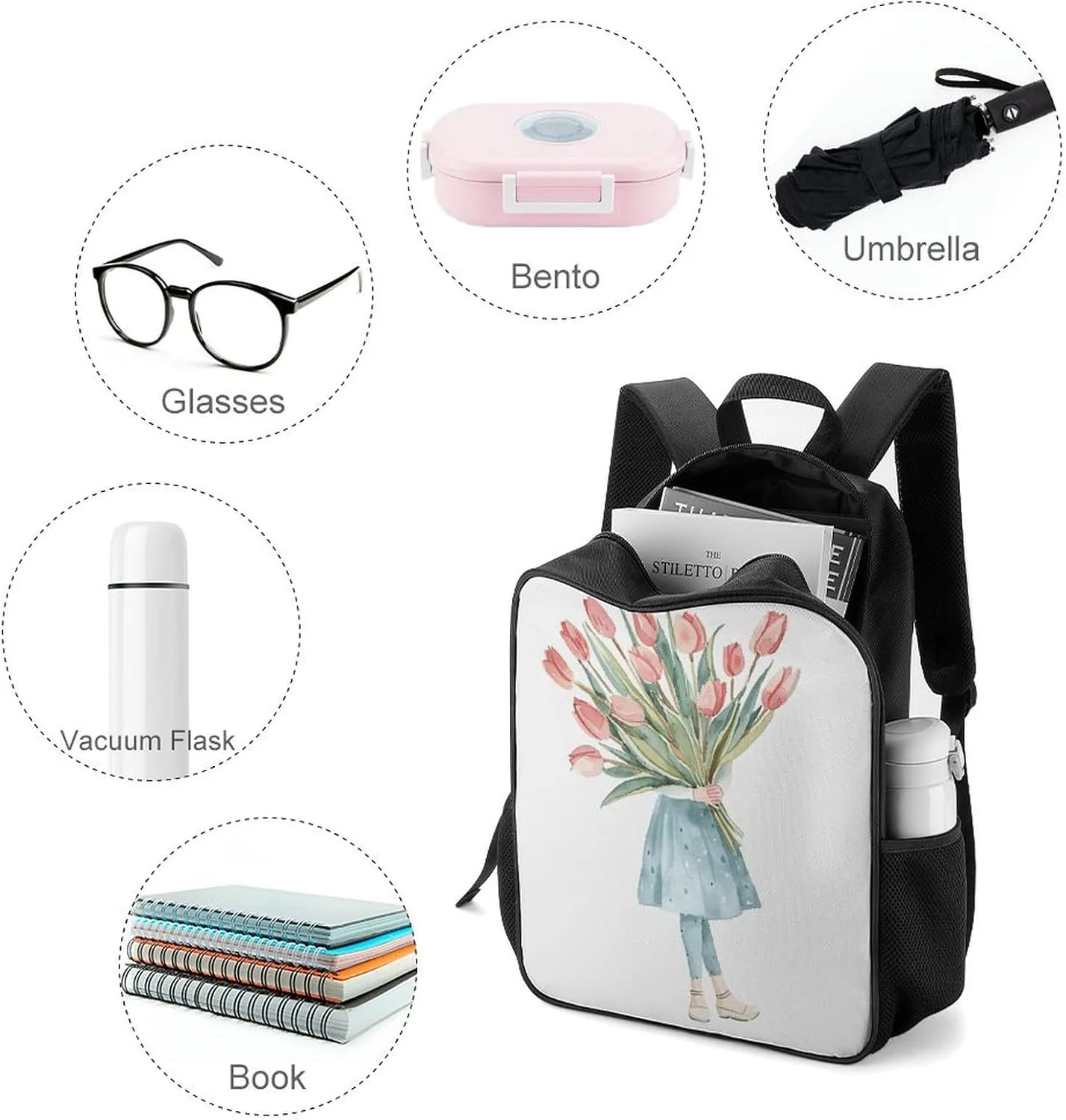 Lightweight Backpacks Cute Travel Bag Durable A Big Bouquet of Tulips Printing Small Travel Backpack For Women & Men