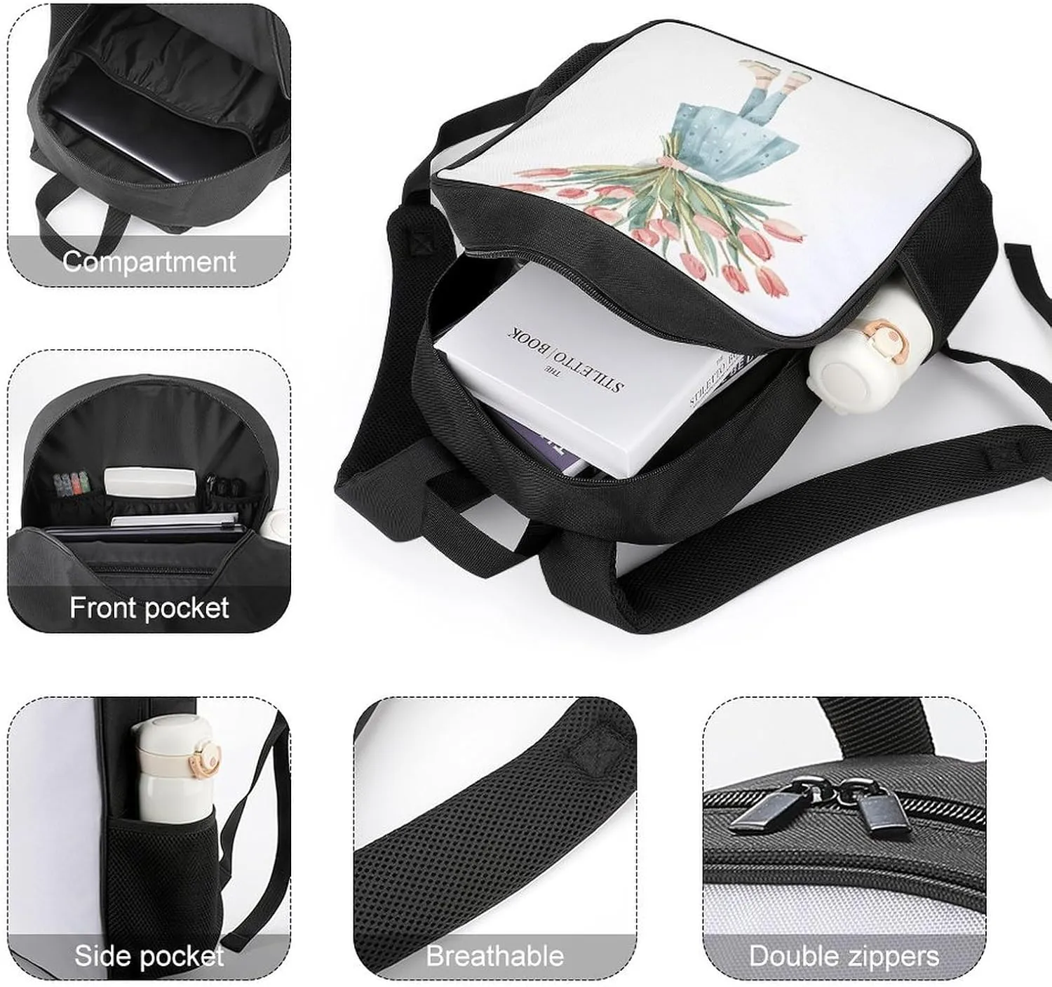 Lightweight Backpacks Cute Travel Bag Durable A Big Bouquet of Tulips Printing Small Travel Backpack For Women & Men