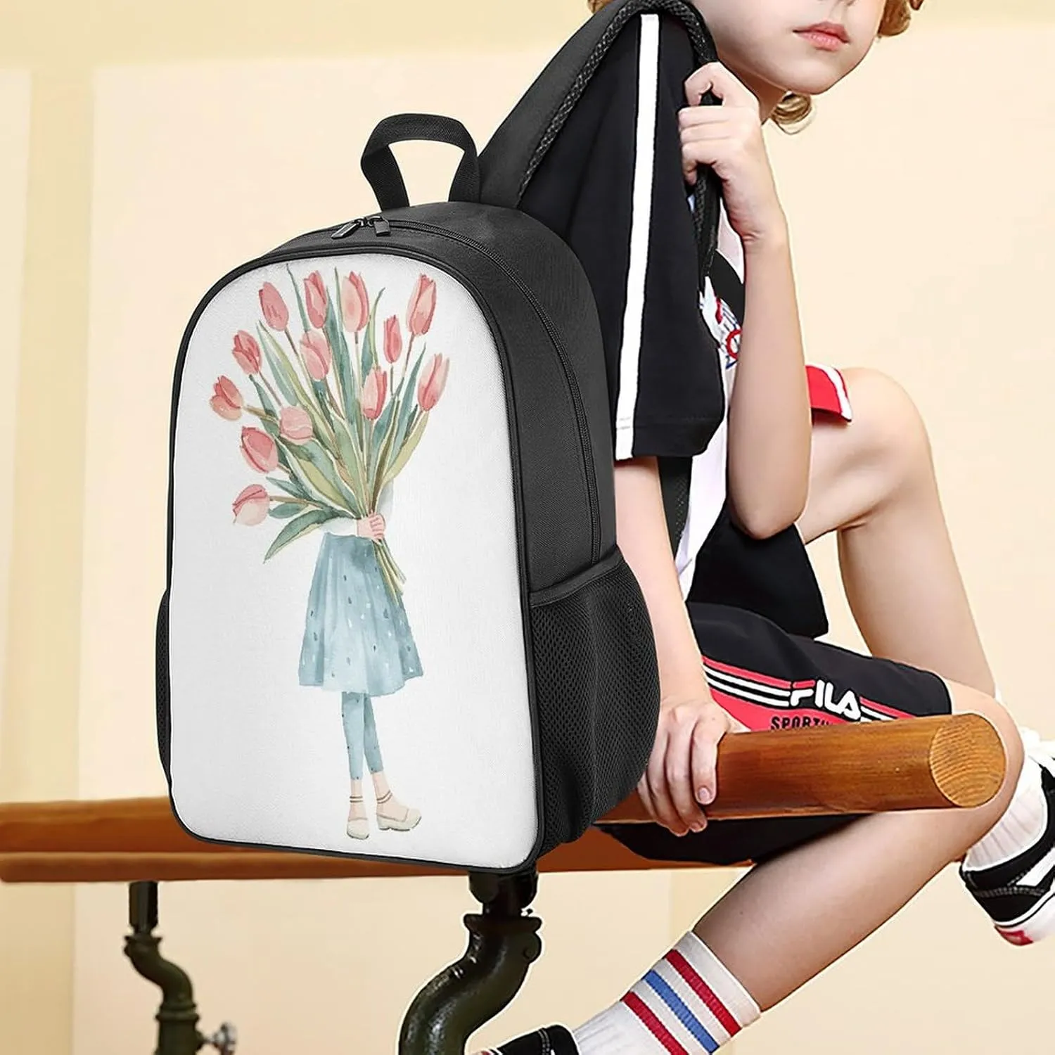 Lightweight Backpacks Cute Travel Bag Durable A Big Bouquet of Tulips Printing Small Travel Backpack For Women & Men