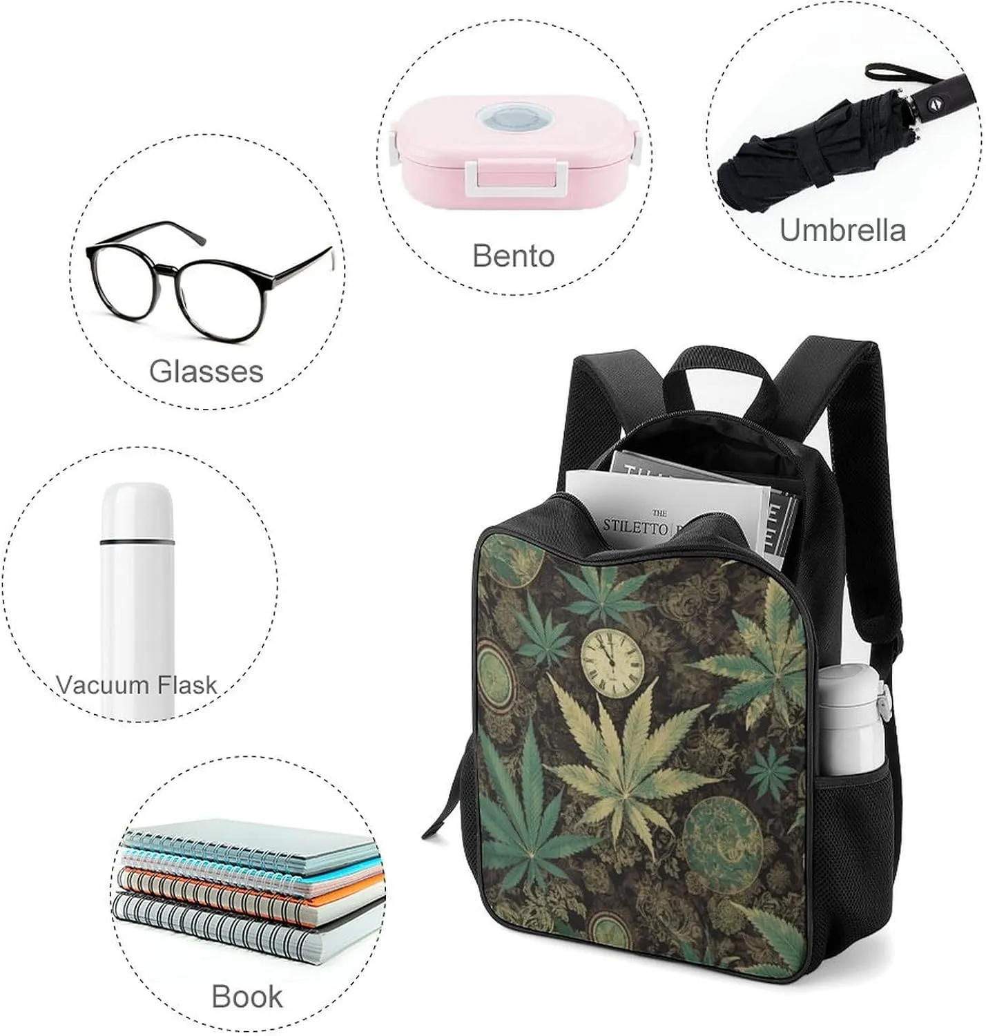 Lightweight Backpacks Cute Travel Bag Durable A Puff in Time Weed Rosemary Printing Small Travel Backpack For Women & Men