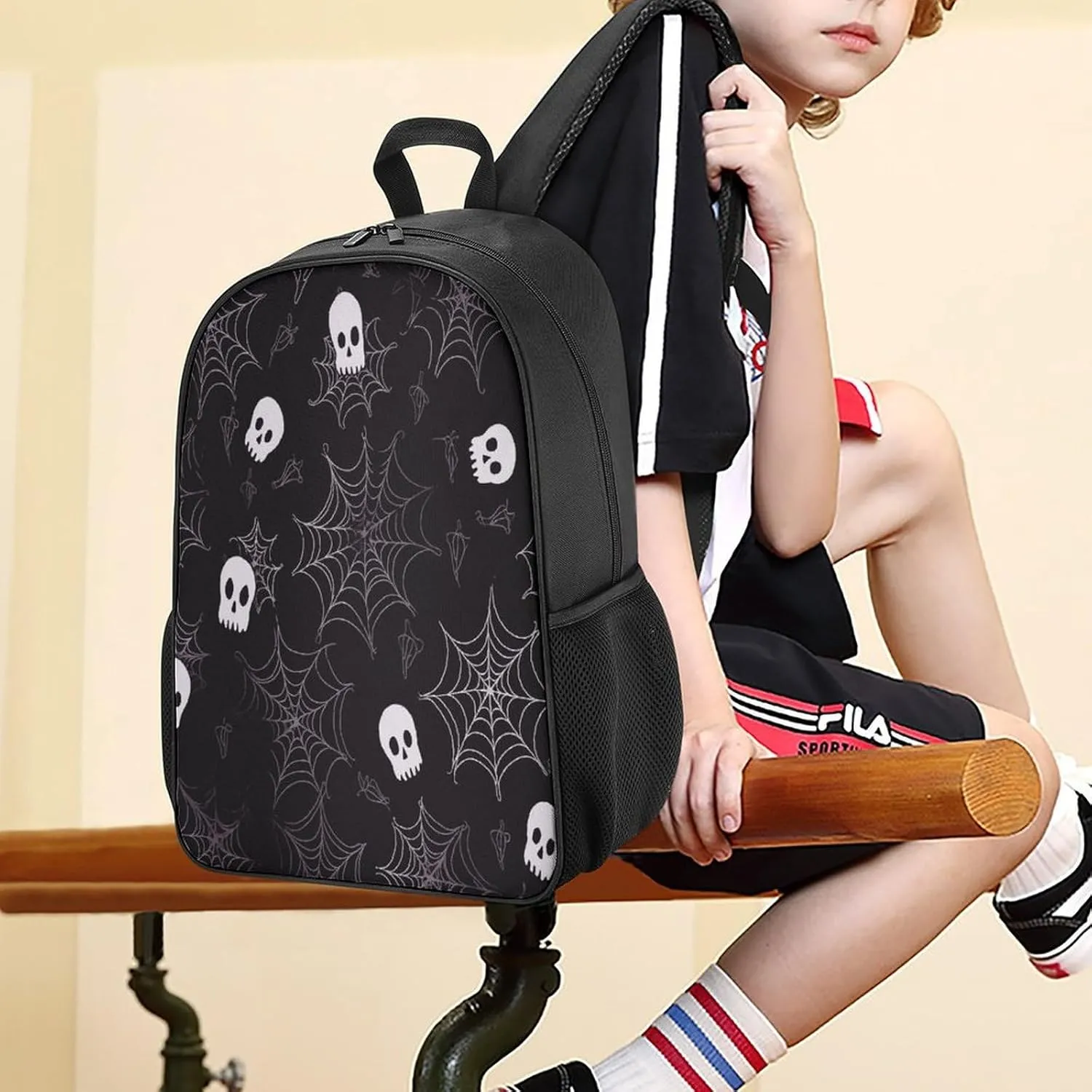 Lightweight Backpacks Cute Travel Bag Durable A Skeleton in A Spider Web Printing Small Travel Backpack For Women & Men