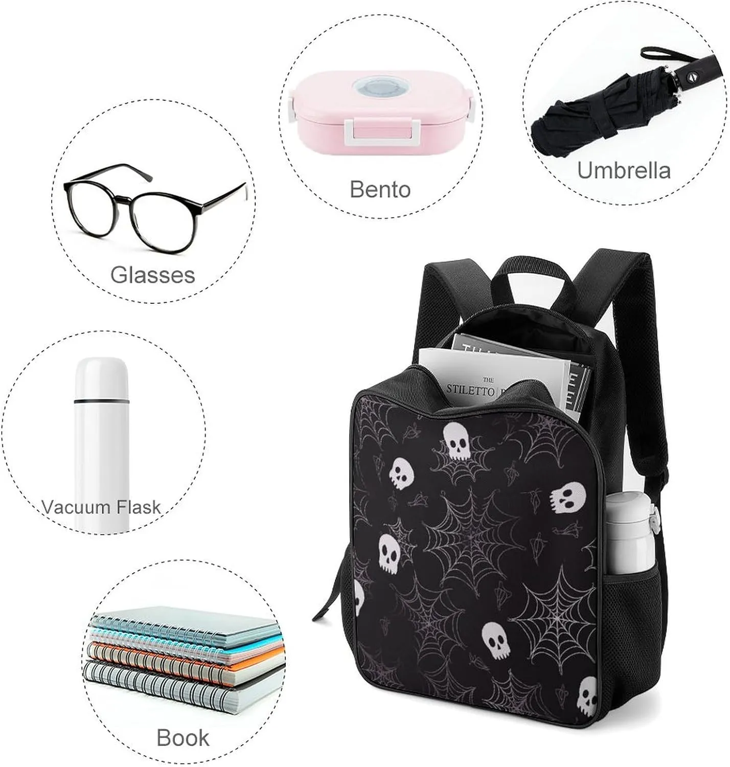 Lightweight Backpacks Cute Travel Bag Durable A Skeleton in A Spider Web Printing Small Travel Backpack For Women & Men