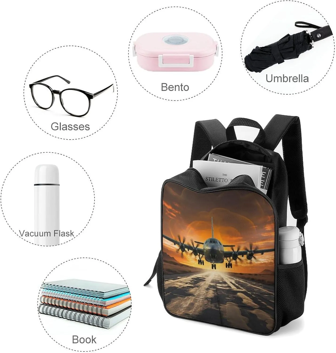 Lightweight Backpacks Cute Travel Bag Durable Aircraft Approach Printing Small Travel Backpack For Women & Men