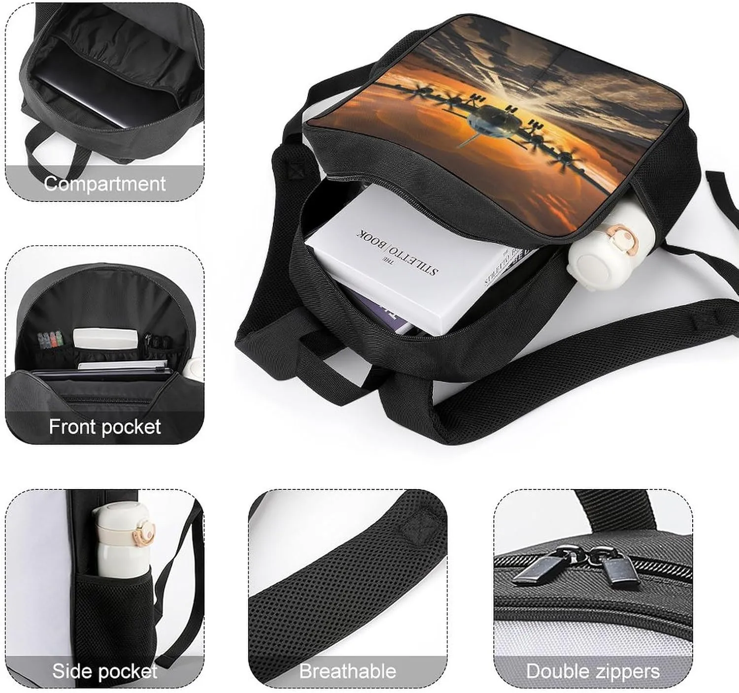 Lightweight Backpacks Cute Travel Bag Durable Aircraft Approach Printing Small Travel Backpack For Women & Men