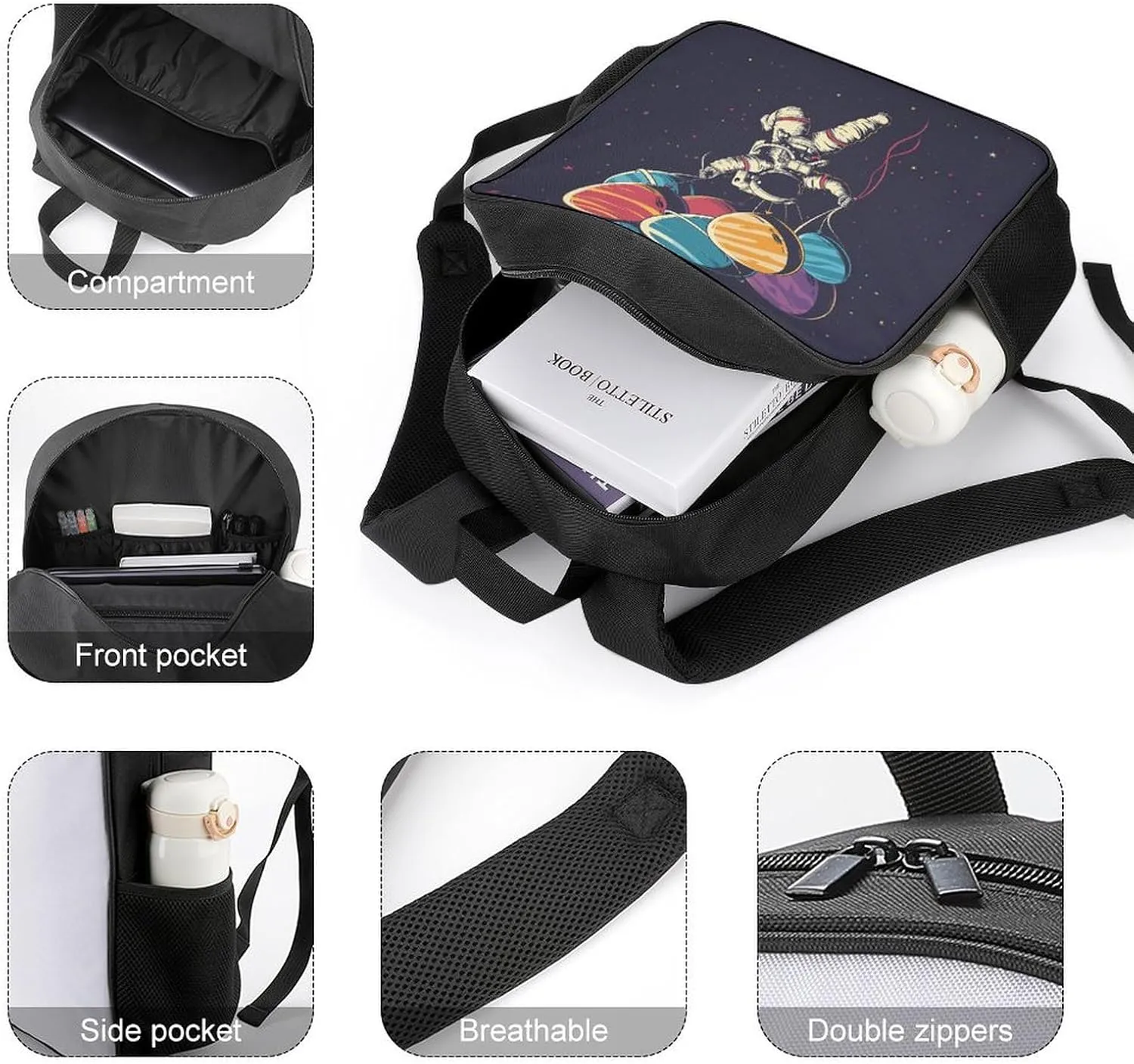 Lightweight Backpacks Cute Travel Bag Durable Astronaut in Space Printing Small Travel Backpack For Women & Men