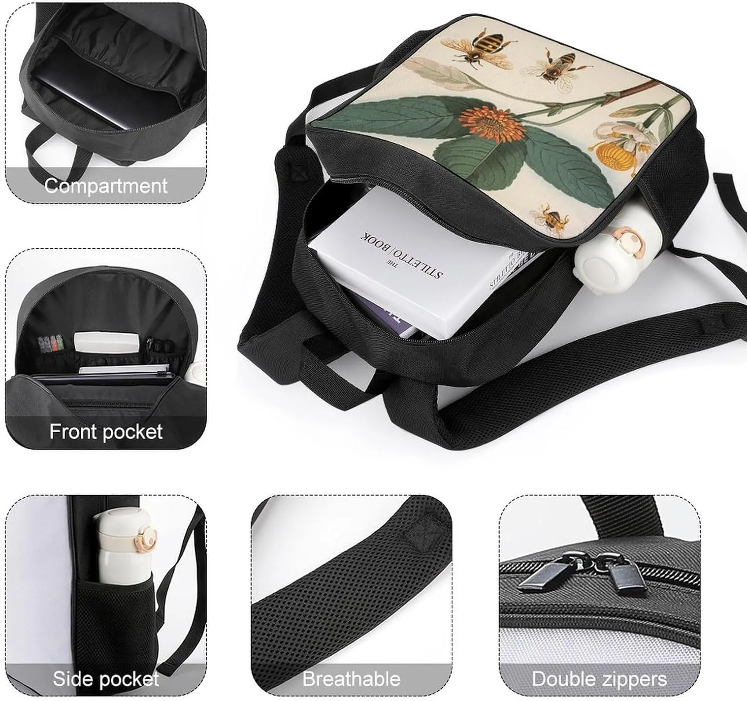 Lightweight Backpacks Cute Travel Bag Durable Botanical Illustration Printing Small Travel Backpack For Women & Men