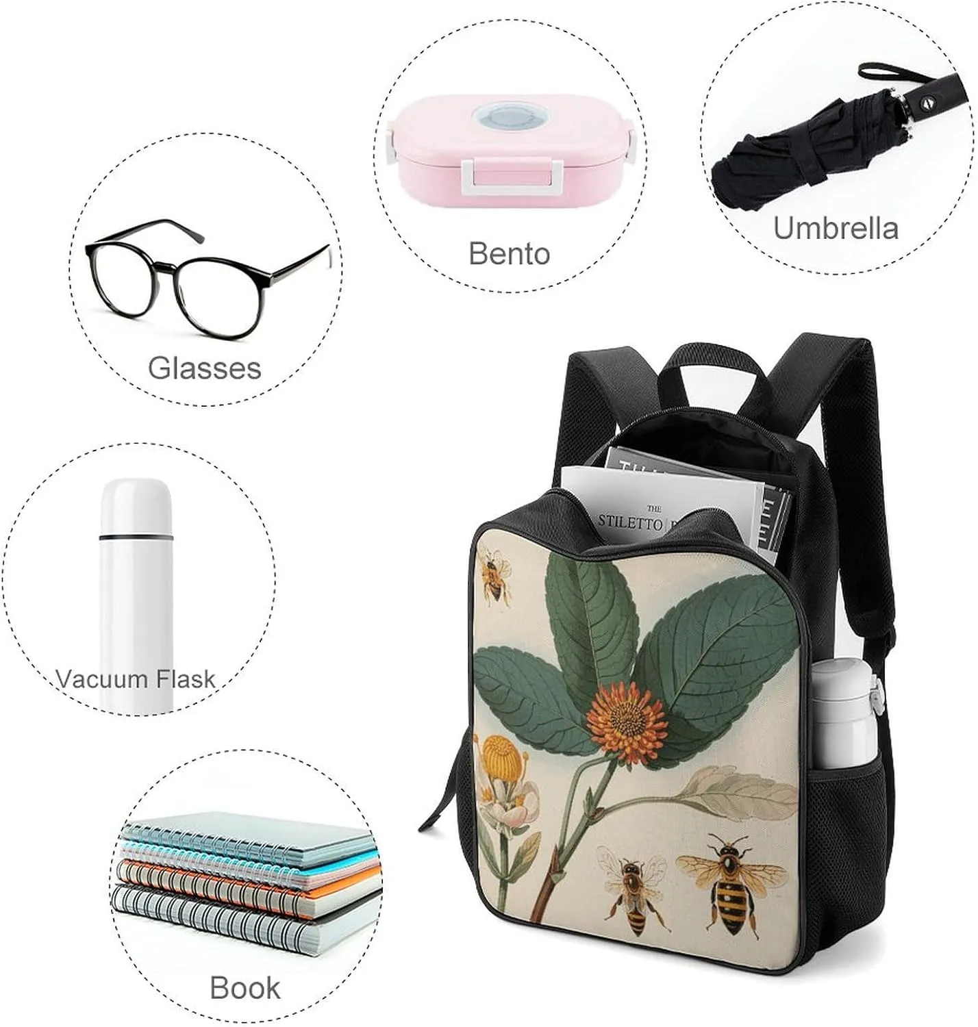 Lightweight Backpacks Cute Travel Bag Durable Botanical Illustration Printing Small Travel Backpack For Women & Men