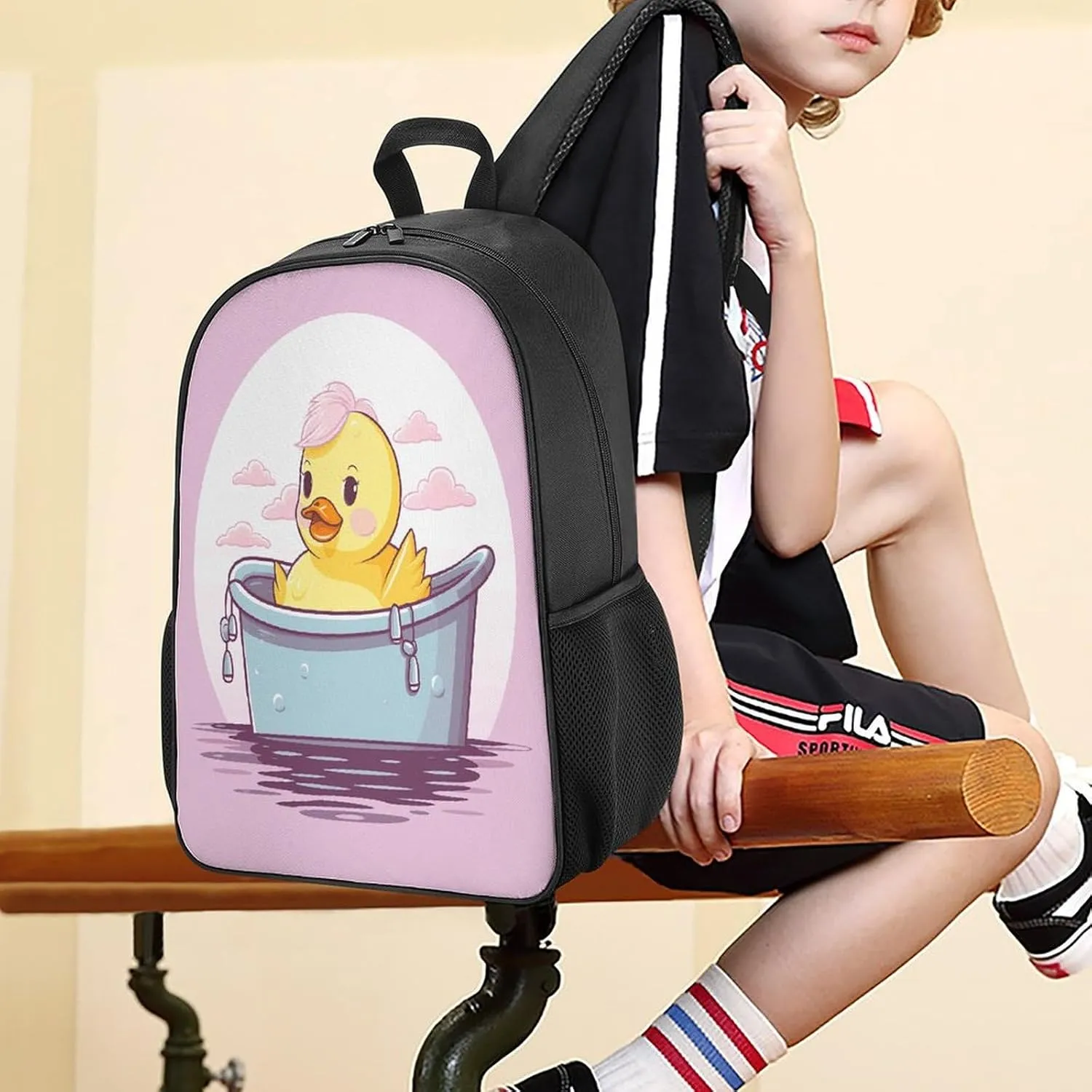 Lightweight Backpacks Cute Travel Bag Durable Cartoon Yellow Duck Printing Small Travel Backpack For Women & Men