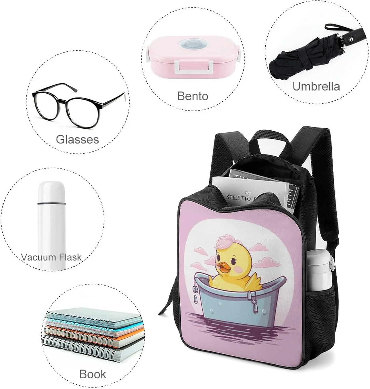 Lightweight Backpacks Cute Travel Bag Durable Cartoon Yellow Duck Printing Small Travel Backpack For Women & Men