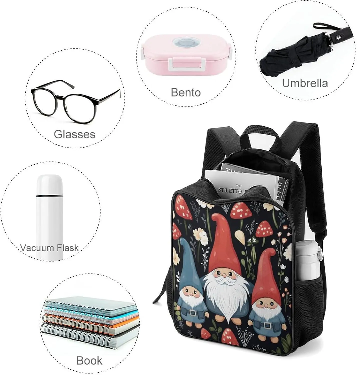 Lightweight Backpacks Cute Travel Bag Durable Cute Gnomes Printing Small Travel Backpack For Women & Men
