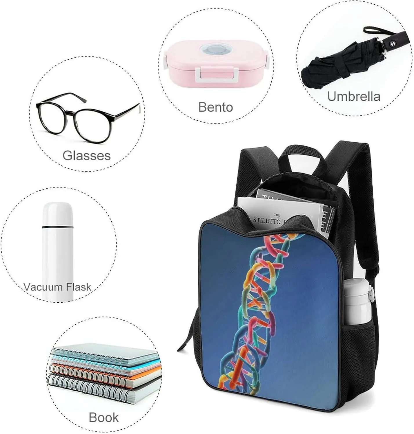 Lightweight Backpacks Cute Travel Bag Durable DNA Chain Photoes Printing Small Travel Backpack For Women & Men