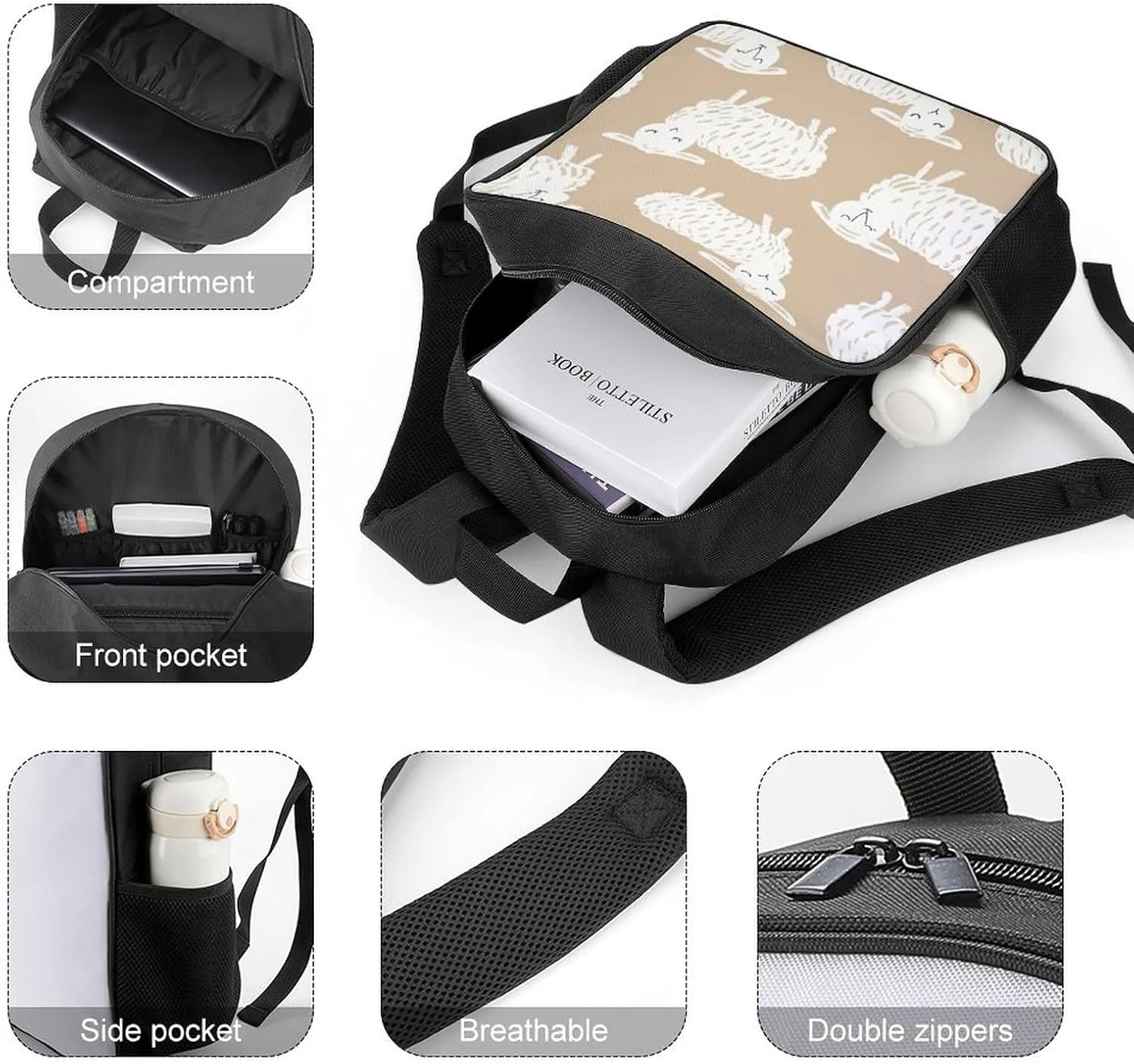 Lightweight Backpacks Cute Travel Bag Durable Doodle Style Sheep Printing Small Travel Backpack For Women & Men