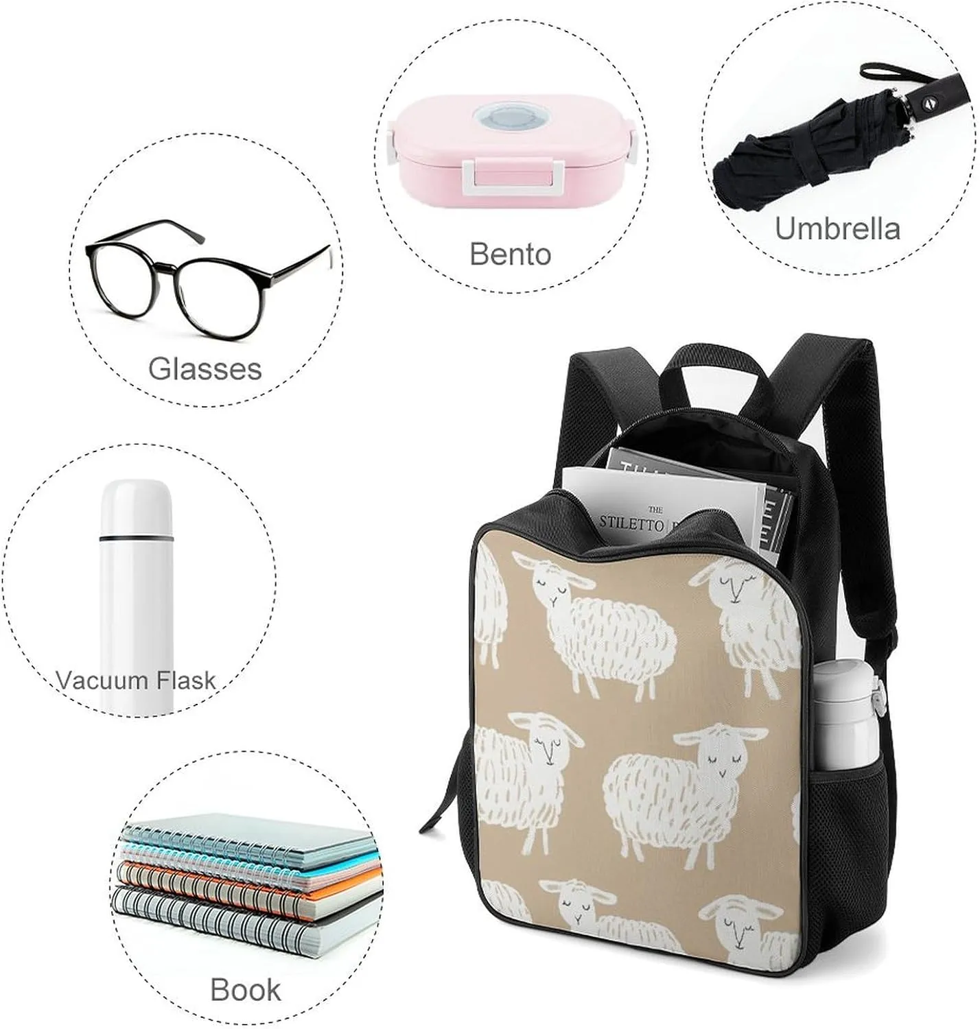 Lightweight Backpacks Cute Travel Bag Durable Doodle Style Sheep Printing Small Travel Backpack For Women & Men