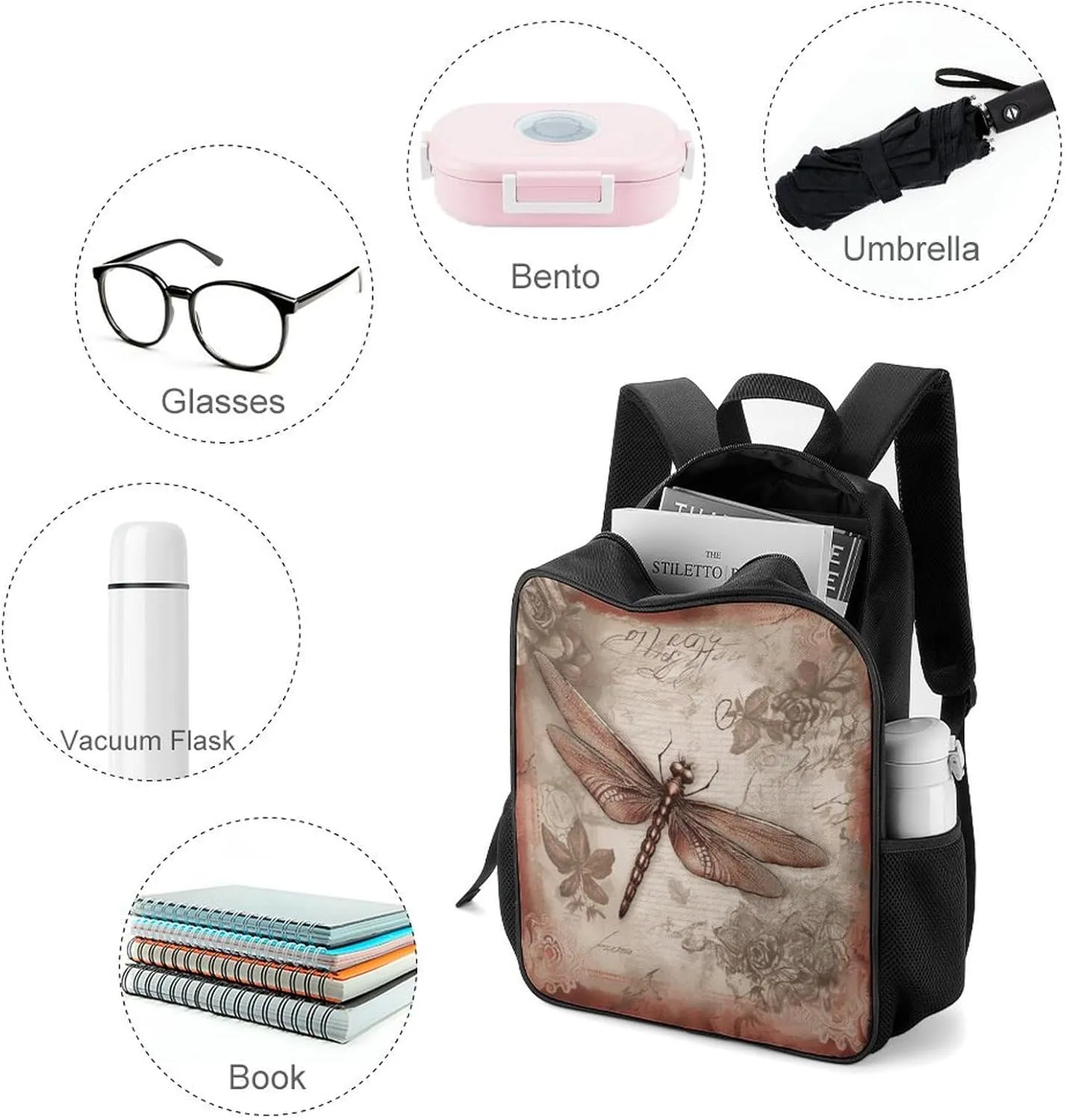Lightweight Backpacks Cute Travel Bag Durable Dragonfly Printing Small Travel Backpack For Women & Men