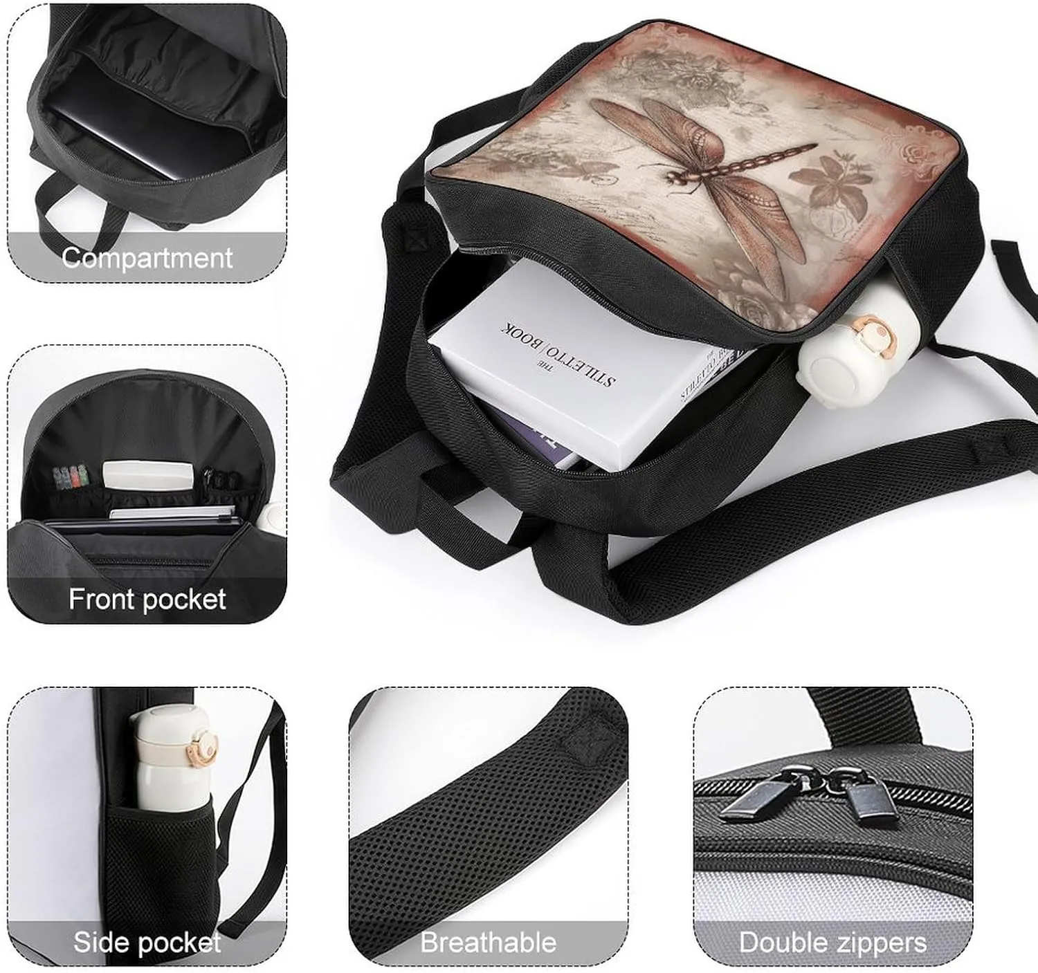 Lightweight Backpacks Cute Travel Bag Durable Dragonfly Printing Small Travel Backpack For Women & Men