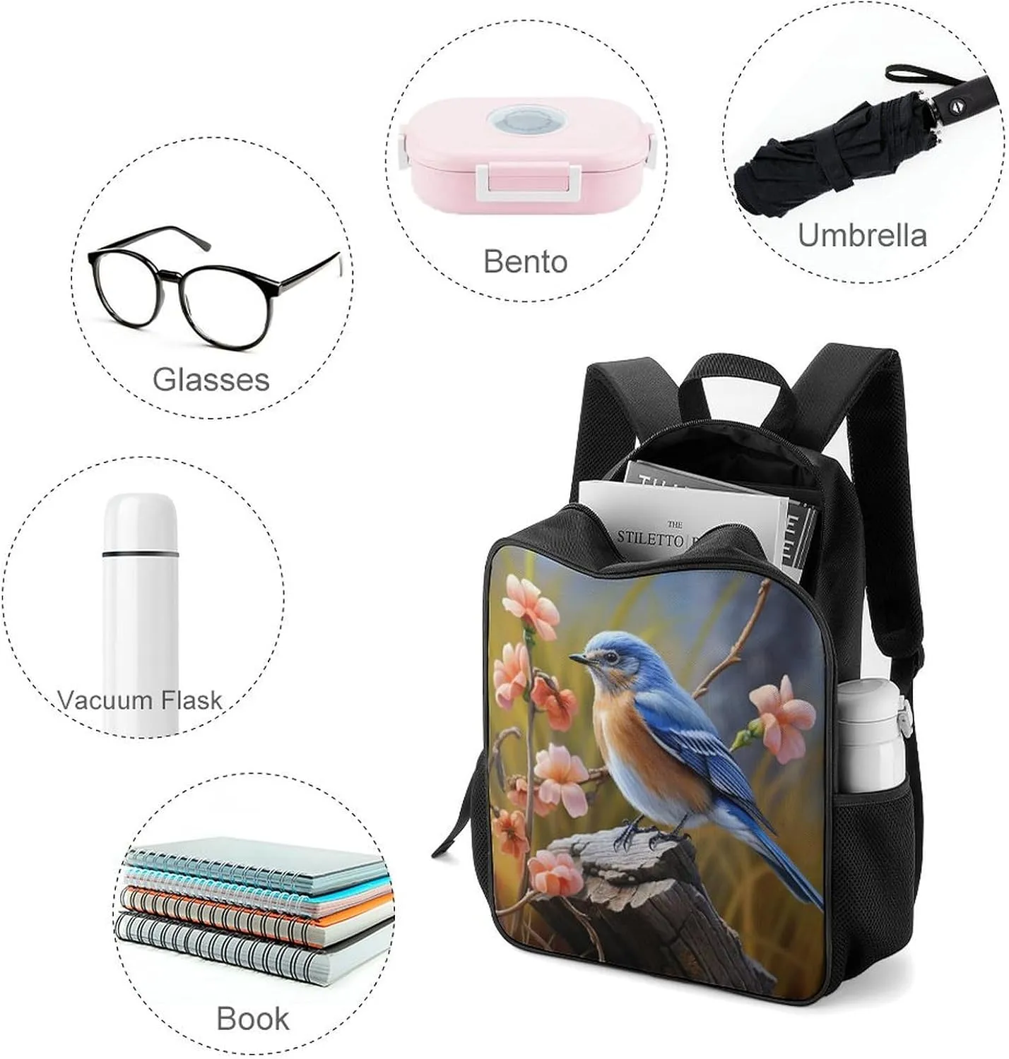 Lightweight Backpacks Cute Travel Bag Durable Eastern Bluebird Printing Small Travel Backpack For Women & Men