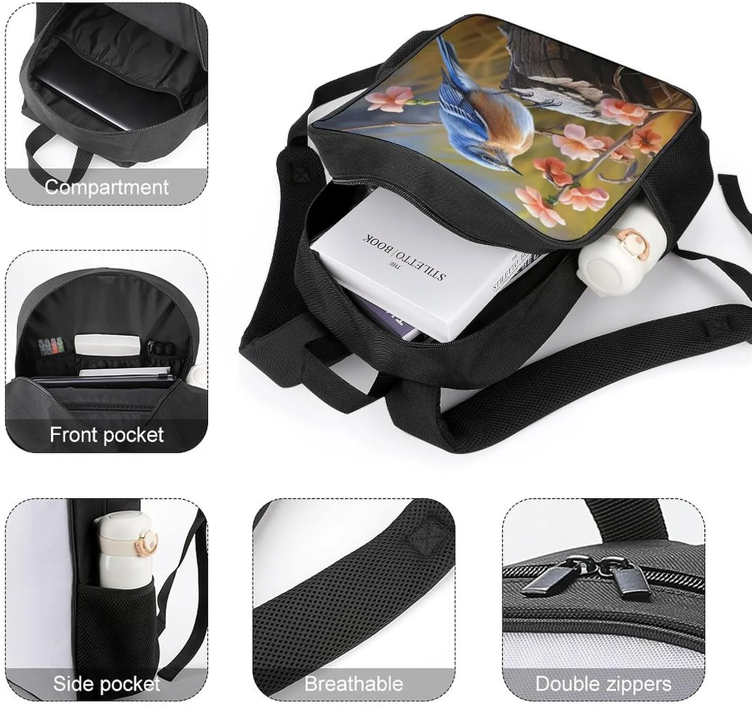 Lightweight Backpacks Cute Travel Bag Durable Eastern Bluebird Printing Small Travel Backpack For Women & Men