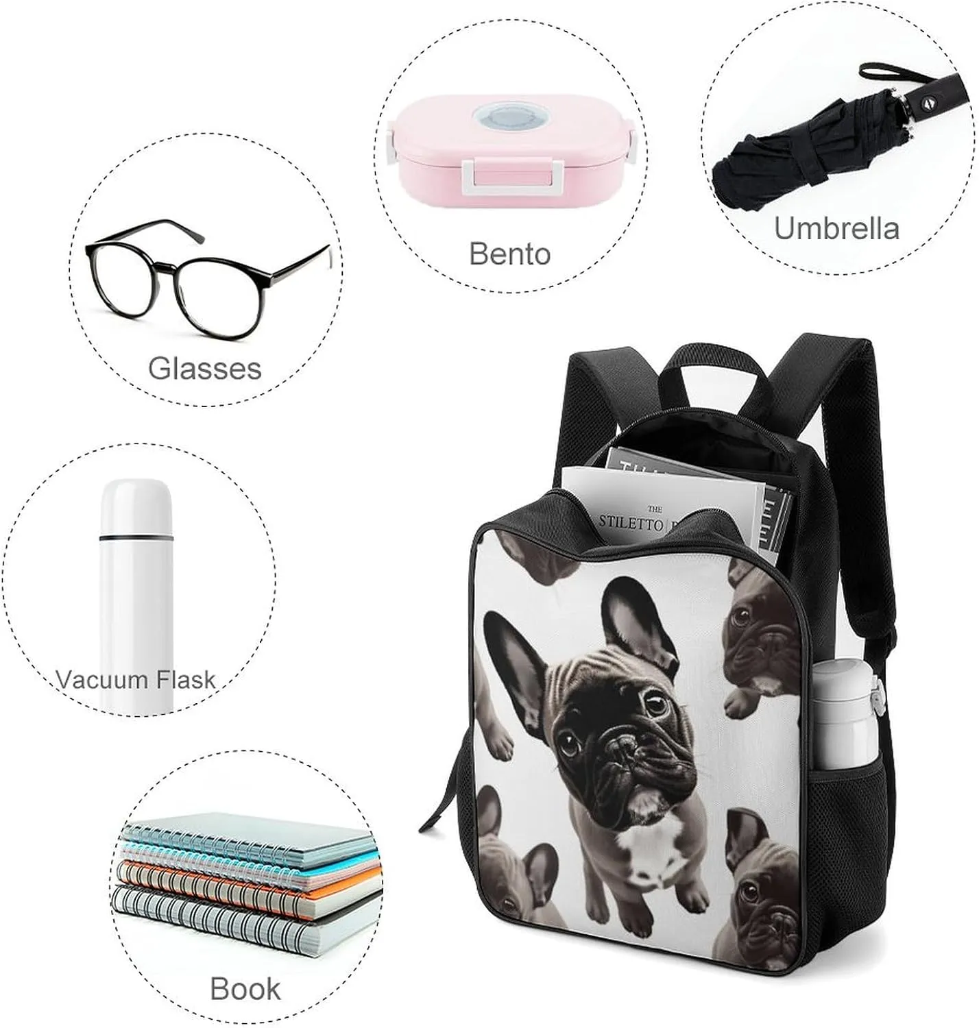 Lightweight Backpacks Cute Travel Bag Durable French Bulldog Printing Small Travel Backpack For Women & Men