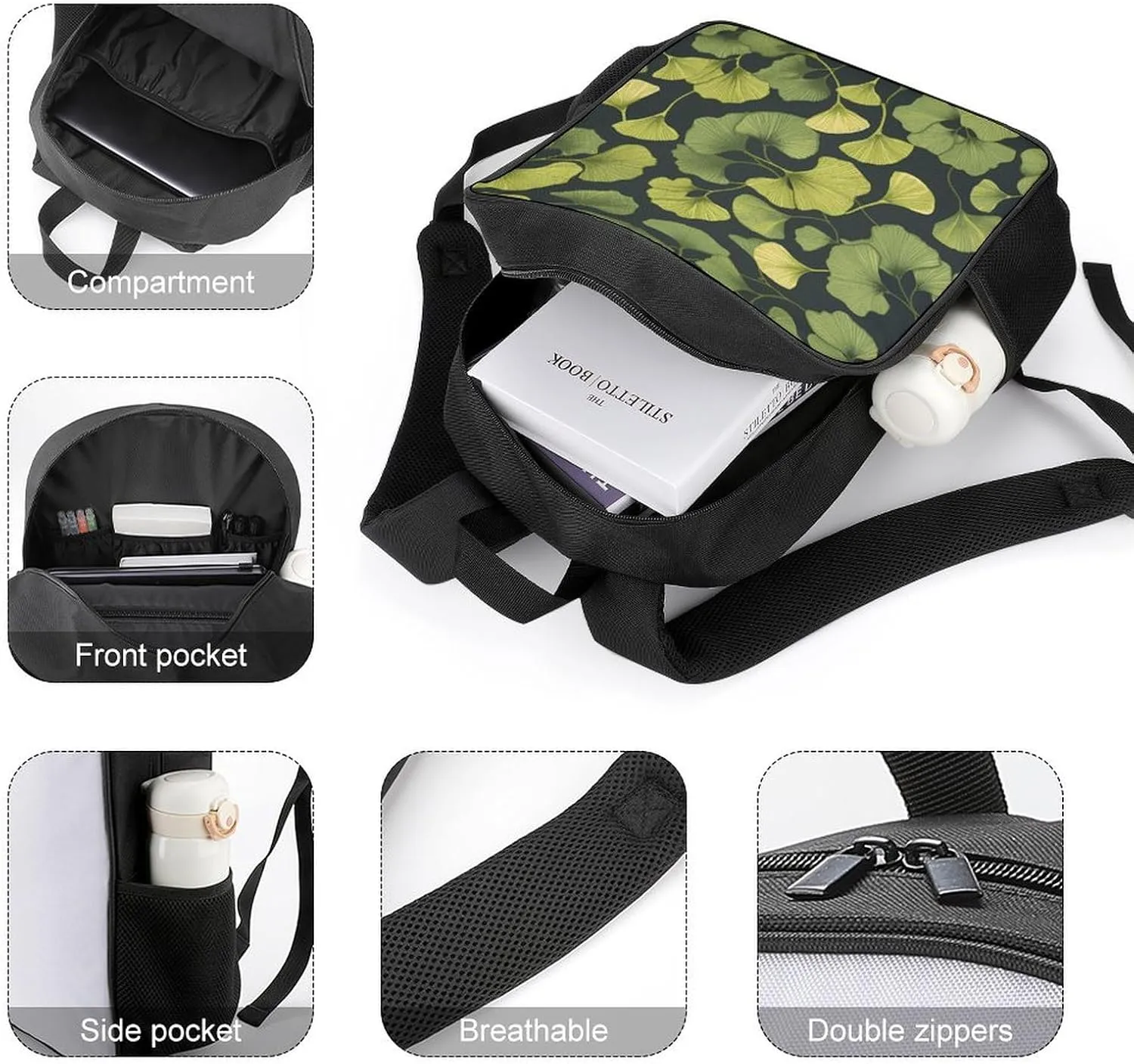 Lightweight Backpacks Cute Travel Bag Durable Ginkgo Biloba Printing Small Travel Backpack For Women & Men