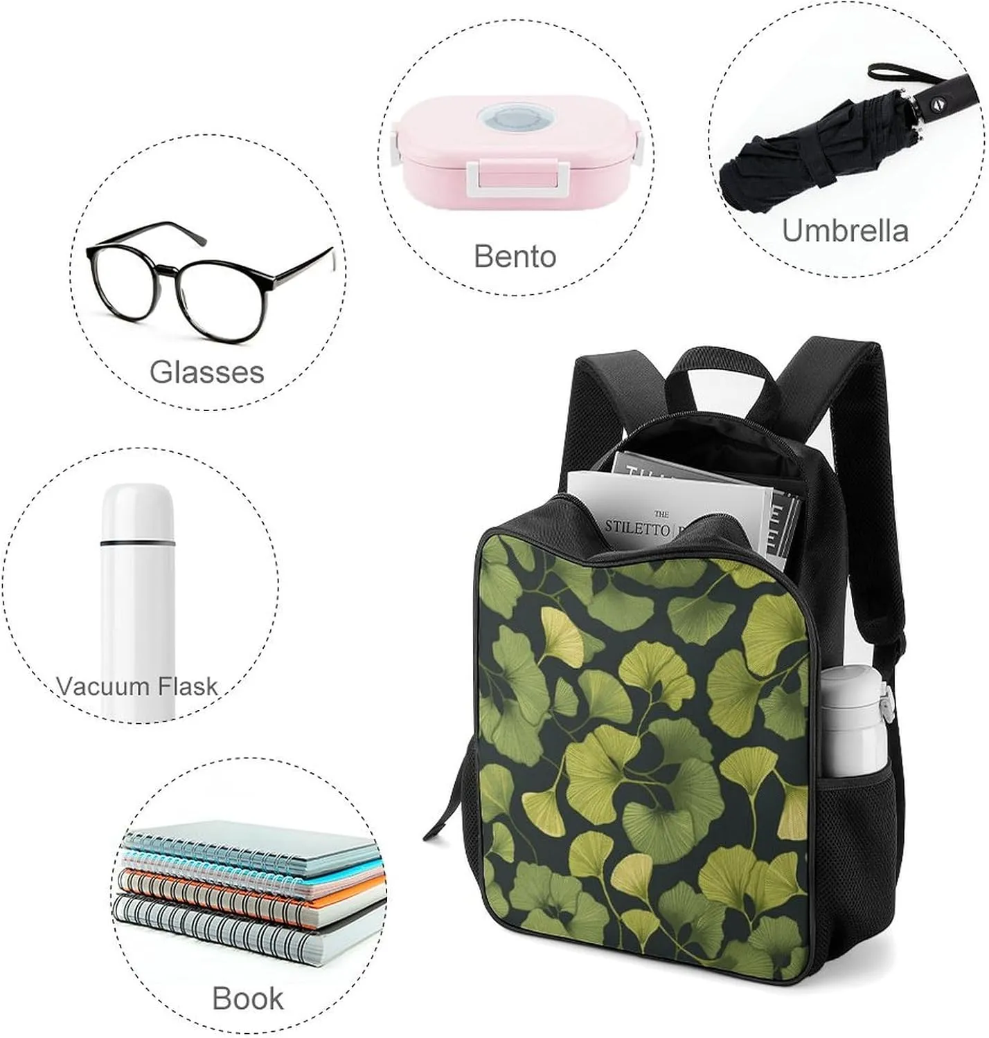 Lightweight Backpacks Cute Travel Bag Durable Ginkgo Biloba Printing Small Travel Backpack For Women & Men