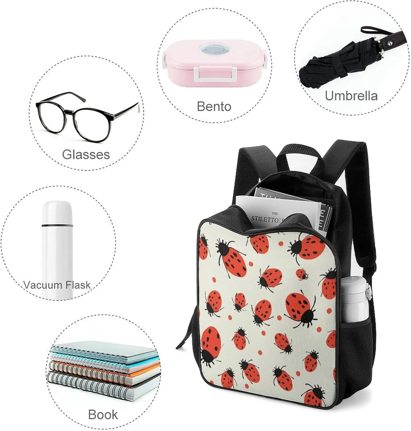 Lightweight Backpacks Cute Travel Bag Durable Ladybugs Pattern Infinite Speckled Printing Small Travel Backpack For Women & Men
