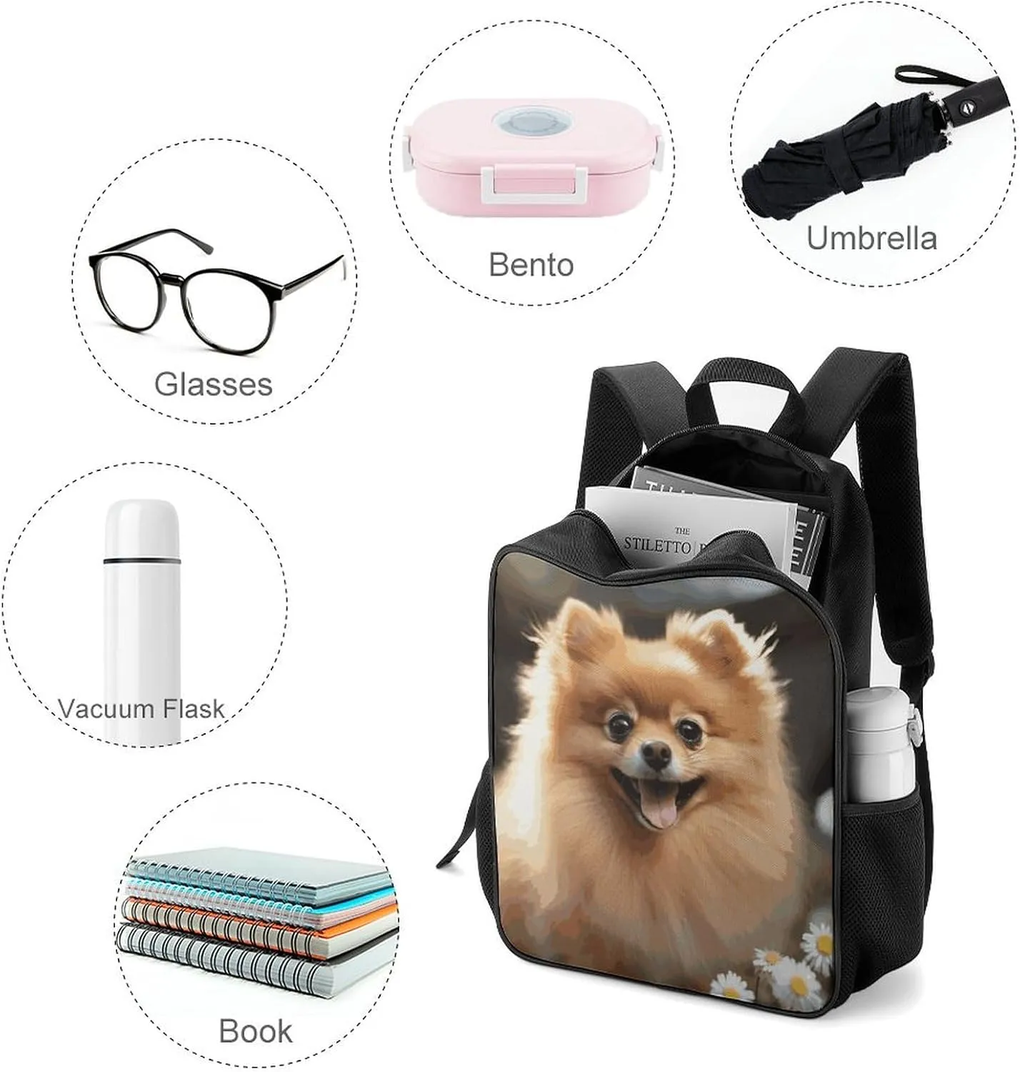 Lightweight Backpacks Cute Travel Bag Durable Pomeranian Dog Printing Small Travel Backpack For Women & Men