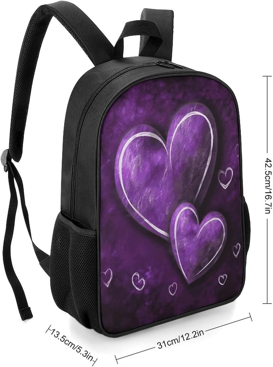 Lightweight Backpacks Cute Travel Bag Durable Purple Hearts Printing Small Travel Backpack For Women & Men