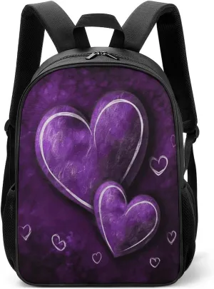 Lightweight Backpacks Cute Travel Bag Durable Purple Hearts Printing Small Travel Backpack For Women & Men