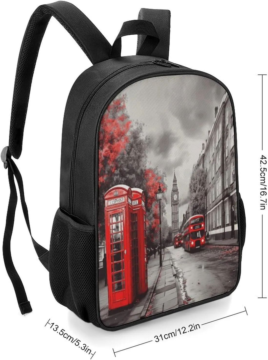 Lightweight Backpacks Cute Travel Bag Durable Red London Street Printing Small Travel Backpack For Women & Men