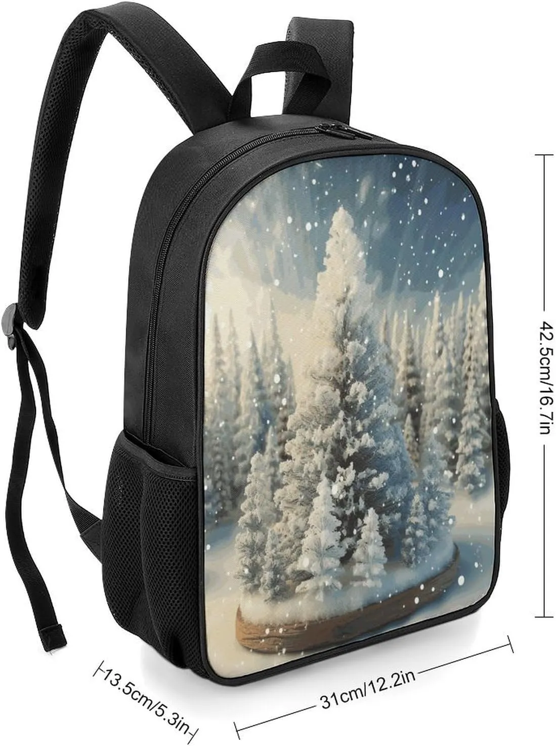 Lightweight Backpacks Cute Travel Bag Durable Snow Wonderland Pine Tree Christmas Printing Small Travel Backpack For Women & Men
