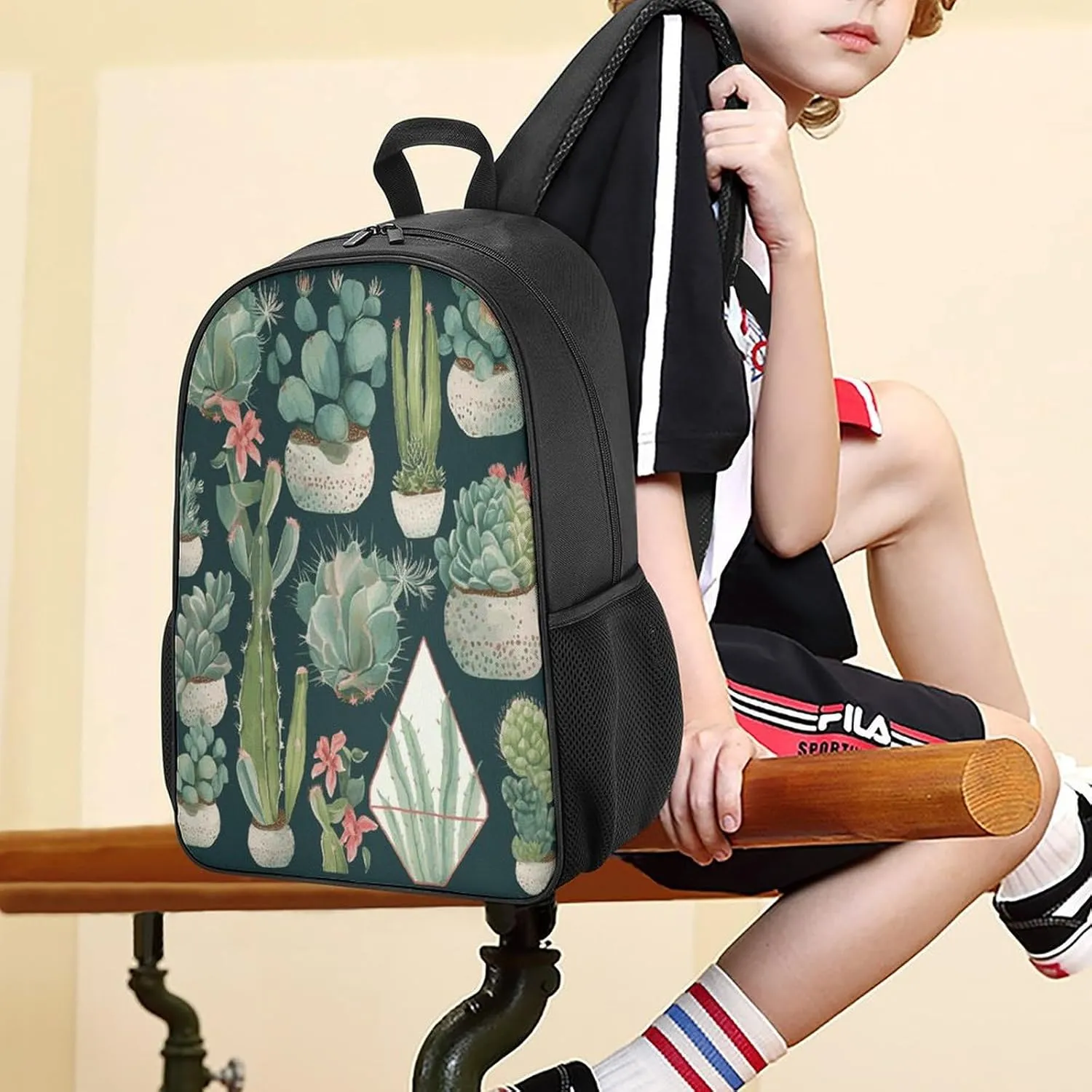 Lightweight Backpacks Cute Travel Bag Durable Succulent Plants And Green Printing Small Travel Backpack For Women & Men
