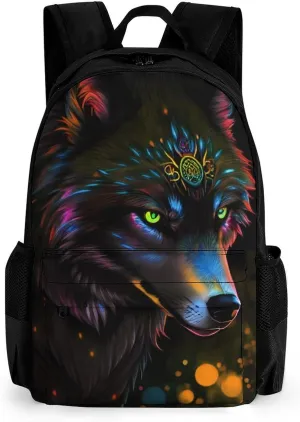 Lightweight Daypack Backpack for Trekking Work Running - Big Capacity Multipurpose Anti-Theft Bookbag, Trippy Wolf Art Business Computer Bag
