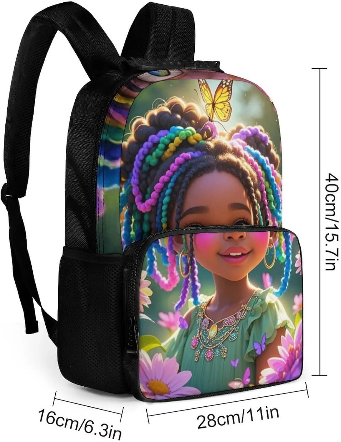 Lightweight Daypack Bookbag for Trekking Business Walking Cycling - Big Capacity Anti-Theft Multipurpose Carry On Bag, Colorful Afro American Black Woman With Butterflies Art Business Computer Bag