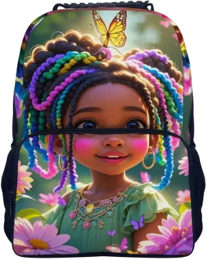 Lightweight Daypack Bookbag for Trekking Business Walking Cycling - Big Capacity Anti-Theft Multipurpose Carry On Bag, Colorful Afro American Black Woman With Butterflies Art Business Computer Bag