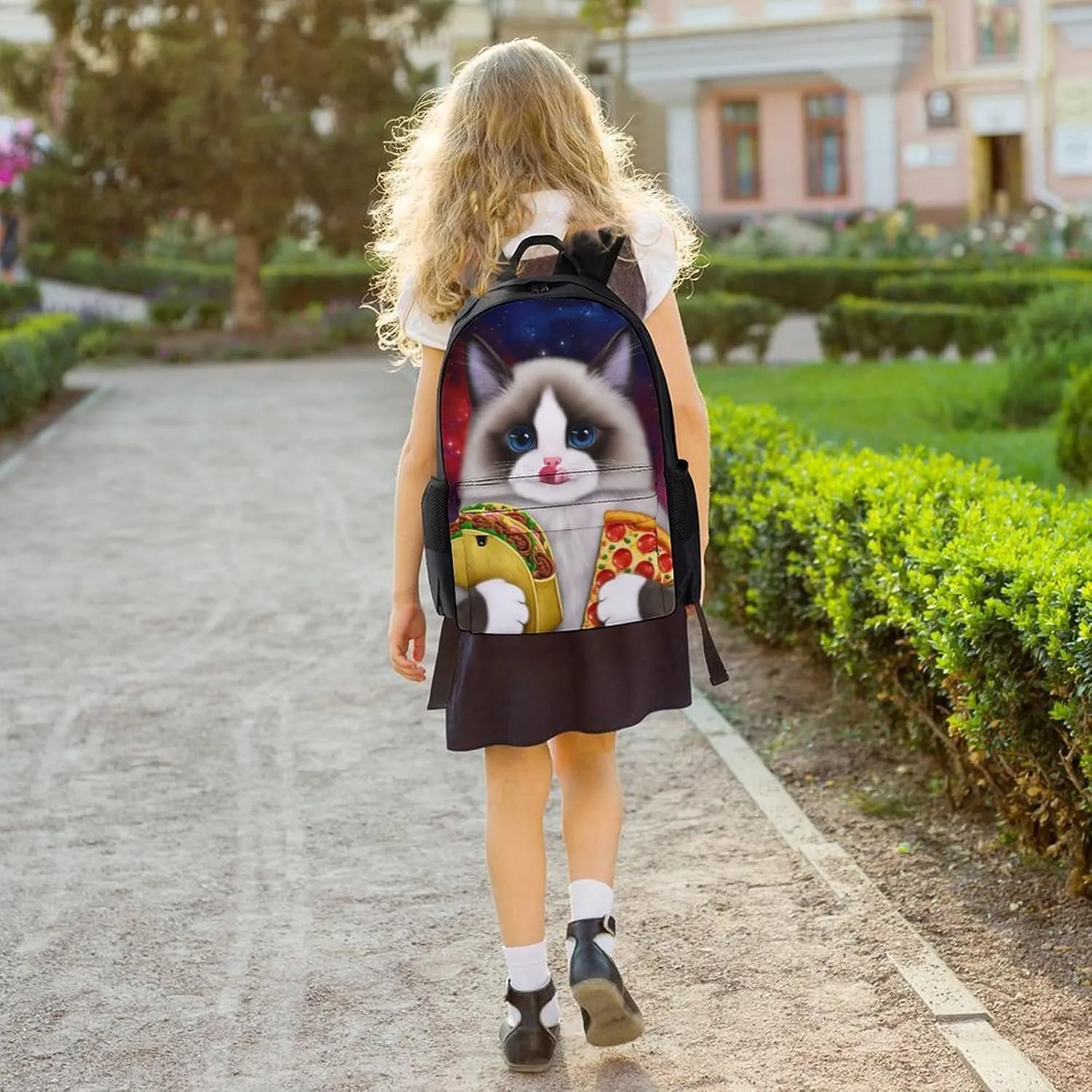 Lightweight Daypack Bookbag for Trekking Business Walking Cycling - Big Capacity Anti-Theft Multipurpose Carry On Bag, Galaxy Taco Cat Pizza Art Business Computer Bag