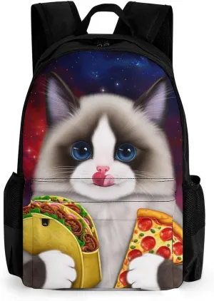 Lightweight Daypack Bookbag for Trekking Business Walking Cycling - Big Capacity Anti-Theft Multipurpose Carry On Bag, Galaxy Taco Cat Pizza Art Business Computer Bag