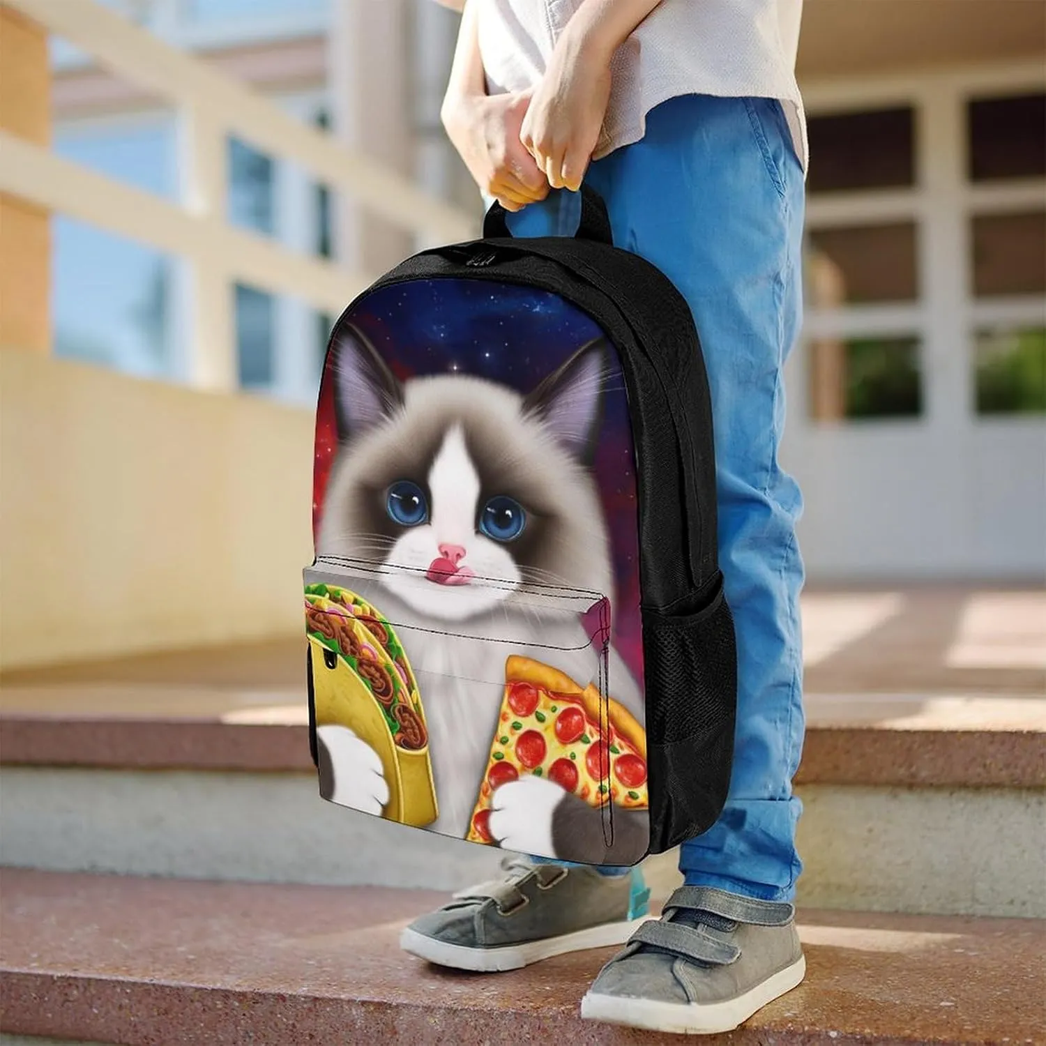 Lightweight Daypack Bookbag for Trekking Business Walking Cycling - Big Capacity Anti-Theft Multipurpose Carry On Bag, Galaxy Taco Cat Pizza Art Business Computer Bag