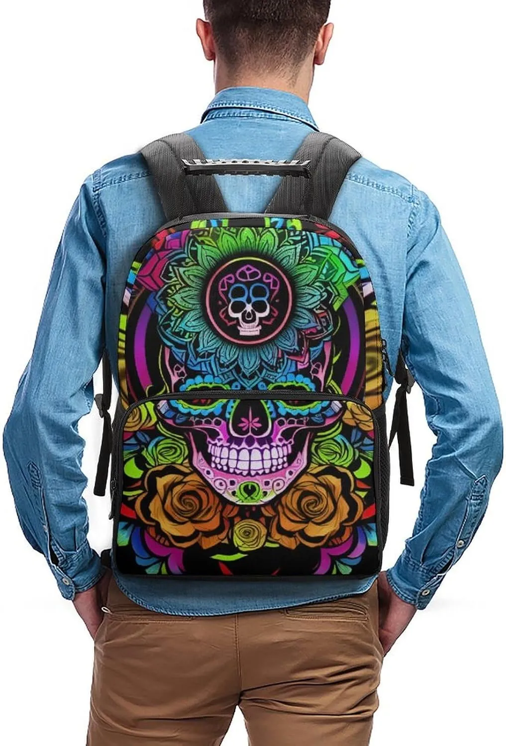 Lightweight Daypack Bookbag for Trekking Business Walking Cycling - Big Capacity Anti-Theft Multipurpose Carry On Bag, Psychedelic Skull Art Business Computer Bag