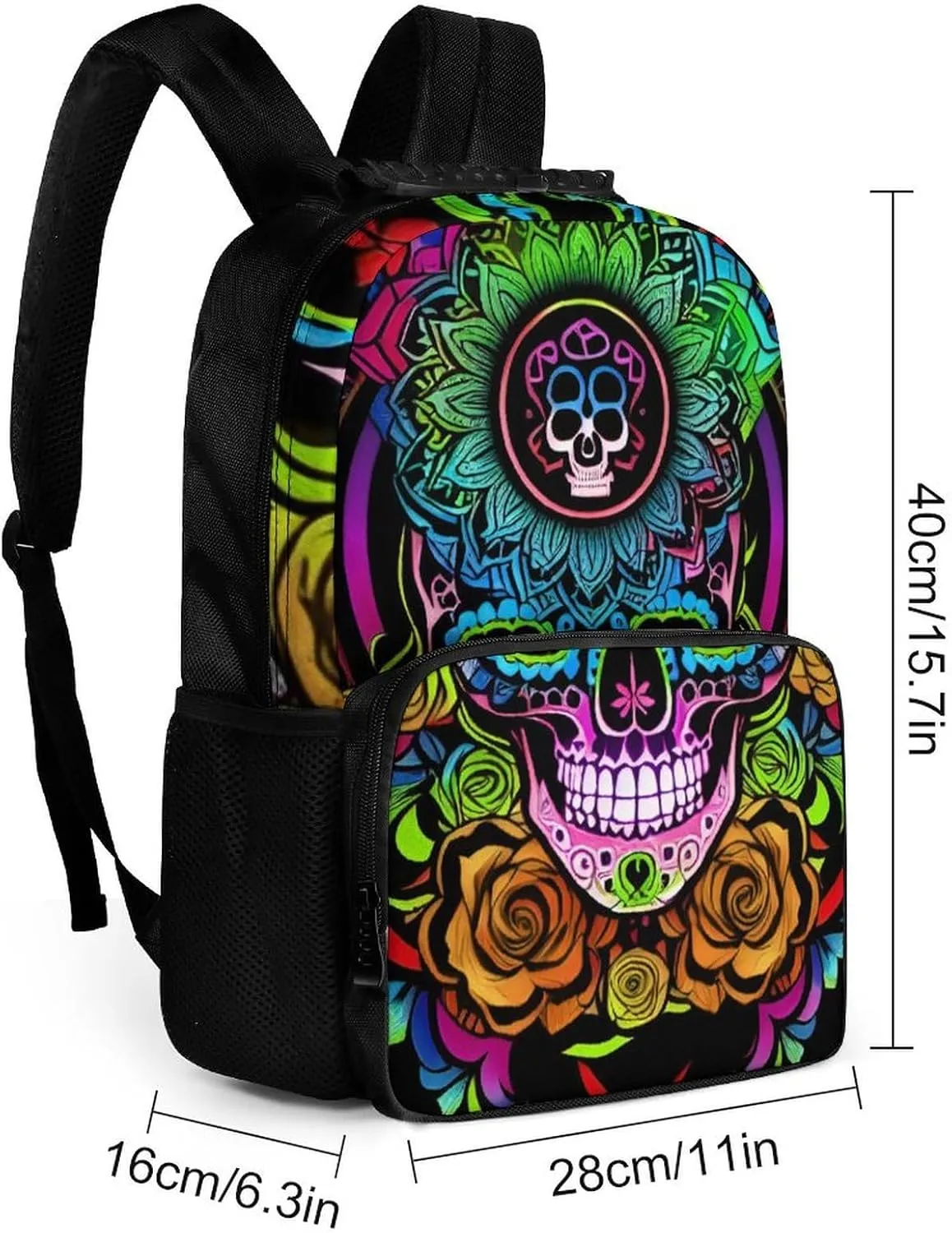 Lightweight Daypack Bookbag for Trekking Business Walking Cycling - Big Capacity Anti-Theft Multipurpose Carry On Bag, Psychedelic Skull Art Business Computer Bag