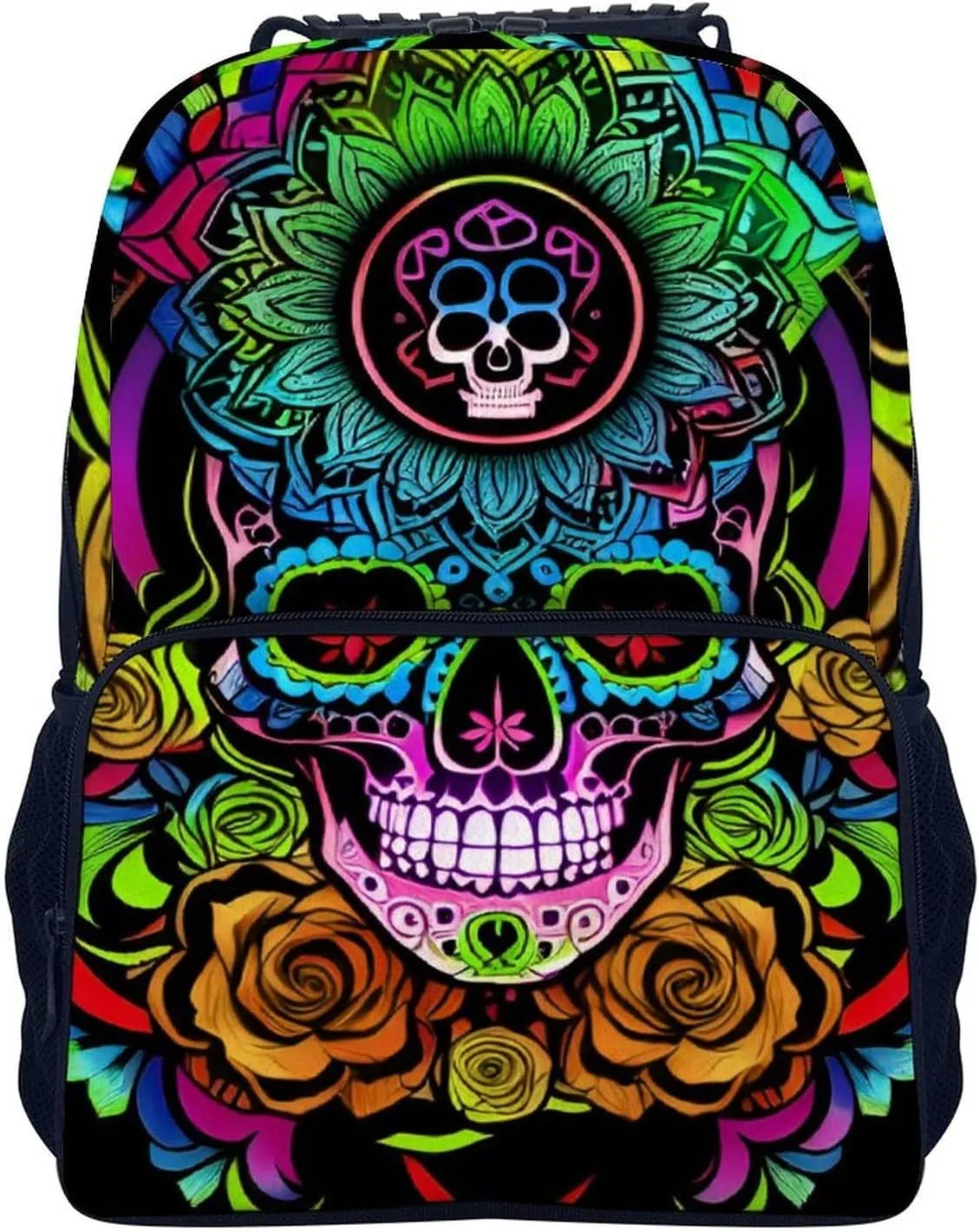 Lightweight Daypack Bookbag for Trekking Business Walking Cycling - Big Capacity Anti-Theft Multipurpose Carry On Bag, Psychedelic Skull Art Business Computer Bag