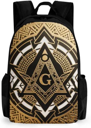 Lightweight Daypack for Camping Business Walking Cycling - Large Capacity Anti-Theft Multipurpose Bookbag, Gold Freemason Freemasonry Masonic Art Gym Outdoor Hiking Backpack