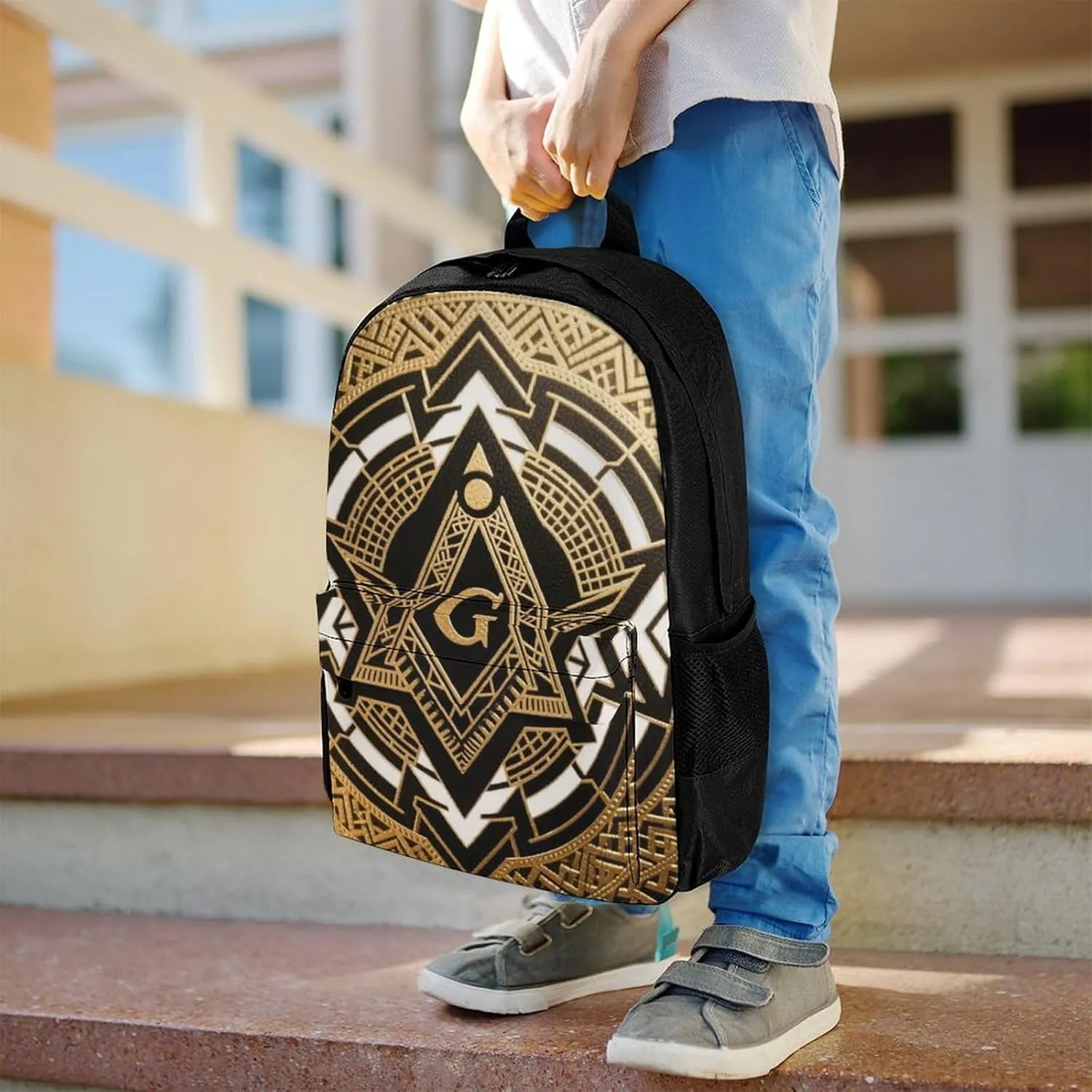Lightweight Daypack for Camping Business Walking Cycling - Large Capacity Anti-Theft Multipurpose Bookbag, Gold Freemason Freemasonry Masonic Art Gym Outdoor Hiking Backpack