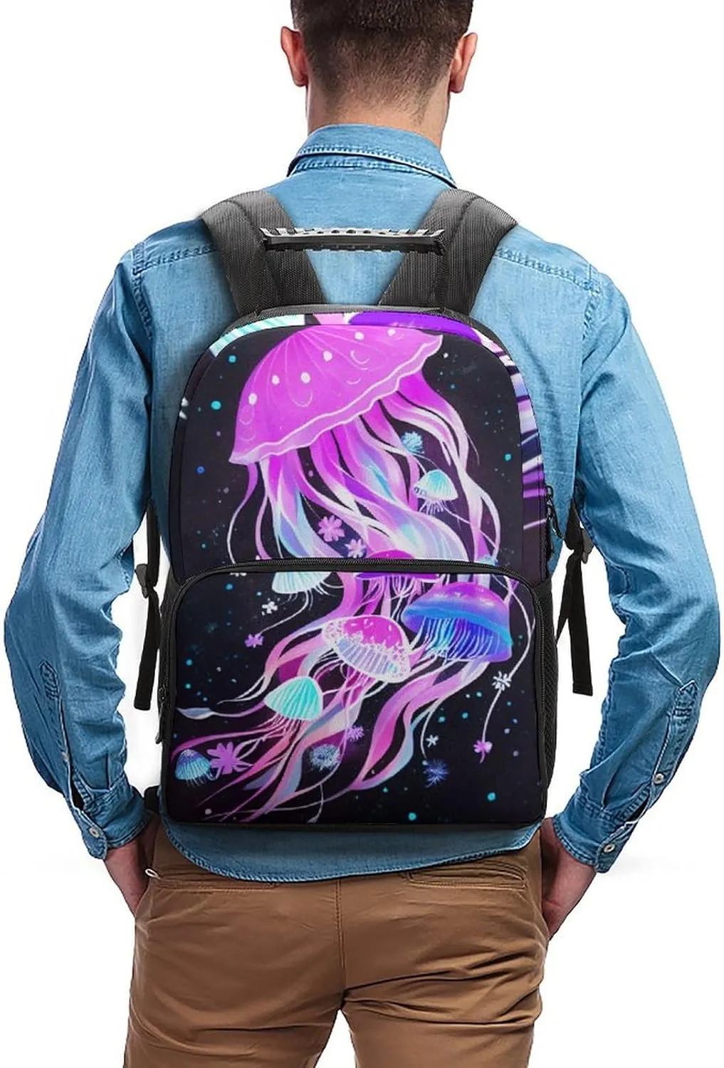 Lightweight Daypack for Camping Business Walking Cycling - Large Capacity Anti-Theft Multipurpose Bookbag, Magic Flowers Ocean The Jellyfish Pattern Gym Outdoor Hiking Backpack