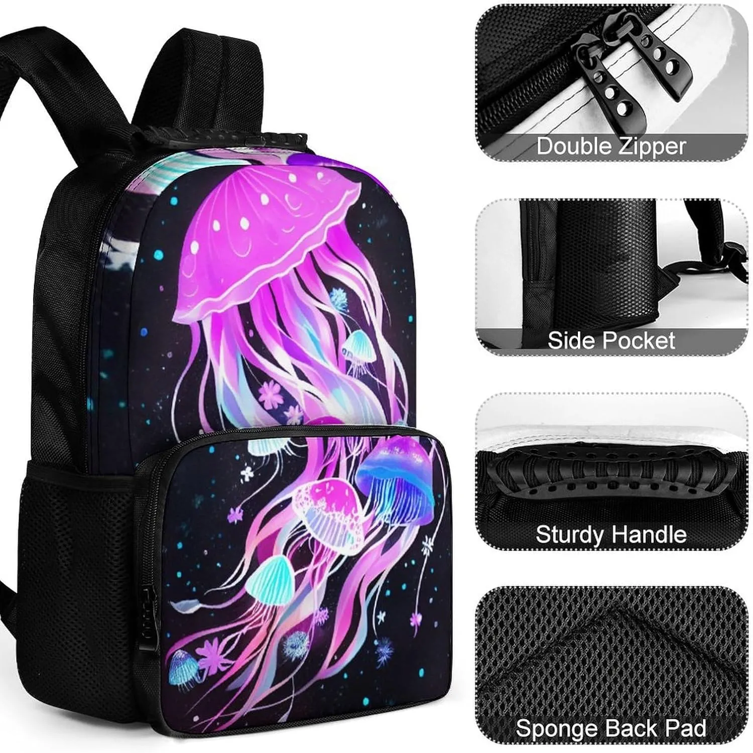 Lightweight Daypack for Camping Business Walking Cycling - Large Capacity Anti-Theft Multipurpose Bookbag, Magic Flowers Ocean The Jellyfish Pattern Gym Outdoor Hiking Backpack
