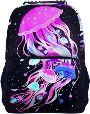 Lightweight Daypack for Camping Business Walking Cycling - Large Capacity Anti-Theft Multipurpose Bookbag, Magic Flowers Ocean The Jellyfish Pattern Gym Outdoor Hiking Backpack