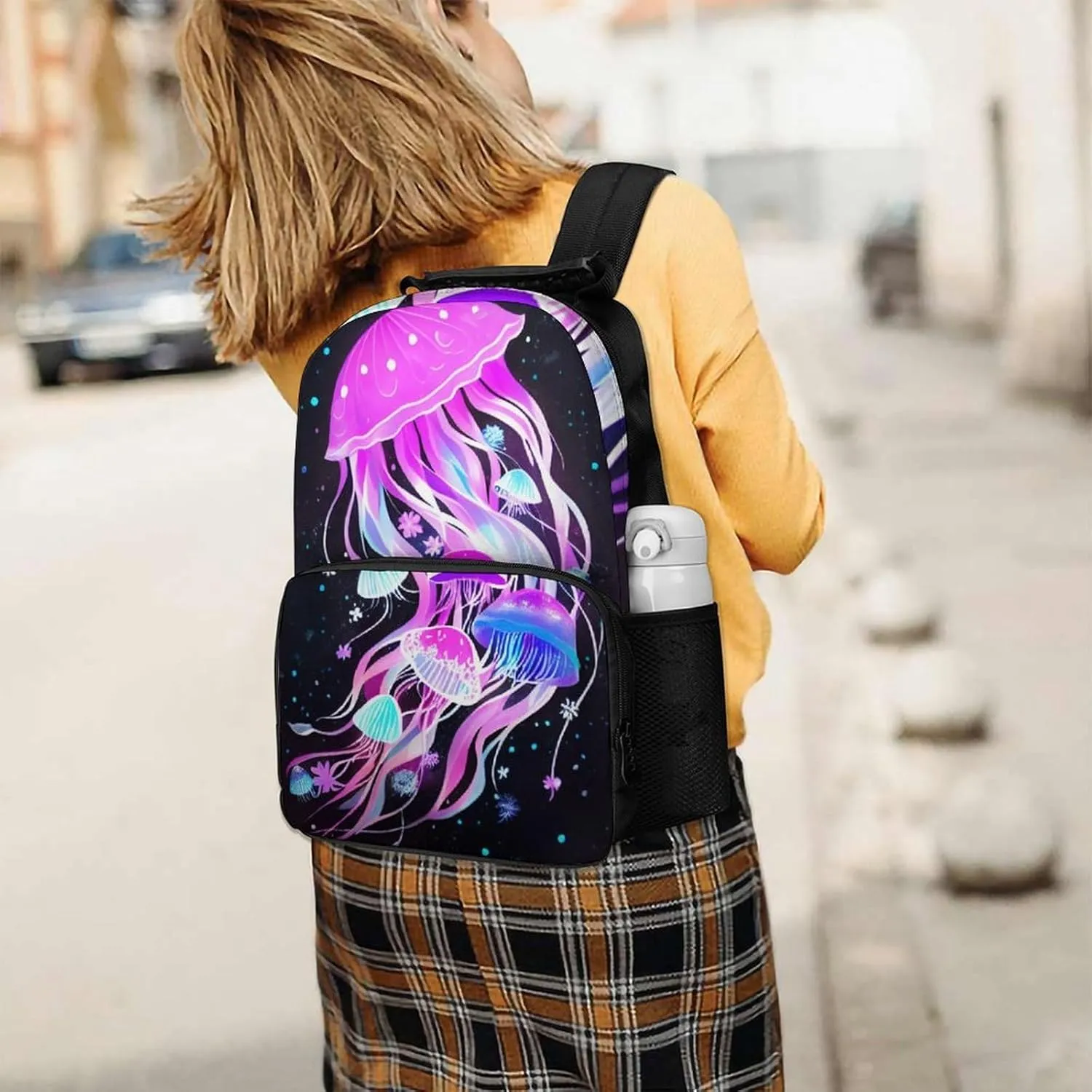 Lightweight Daypack for Camping Business Walking Cycling - Large Capacity Anti-Theft Multipurpose Bookbag, Magic Flowers Ocean The Jellyfish Pattern Gym Outdoor Hiking Backpack