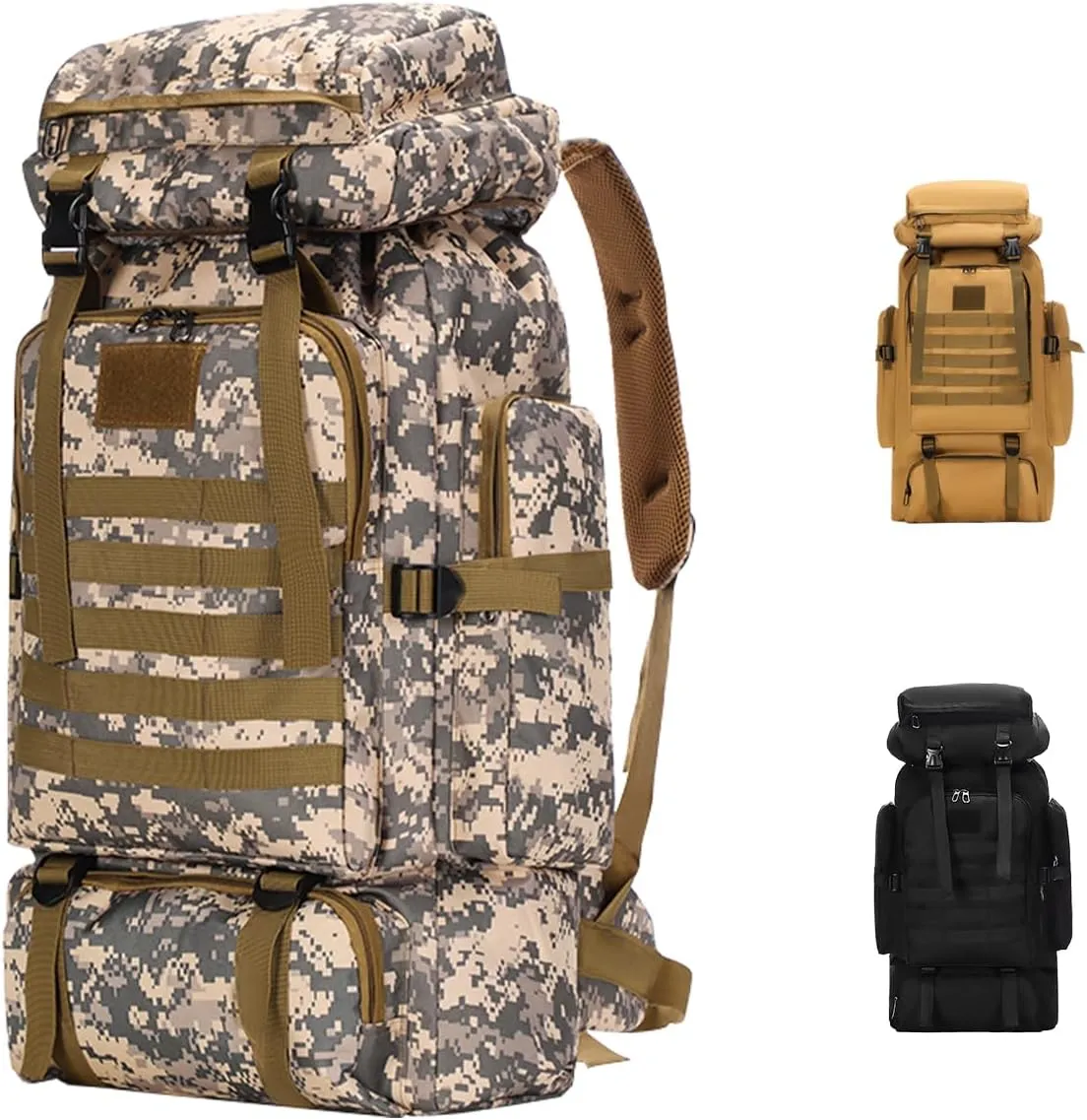 Lightweight Hiking Backpack 70L for Camping, Backpacking,Travel,Water Resistant Backpack for Women Men (camouflage)