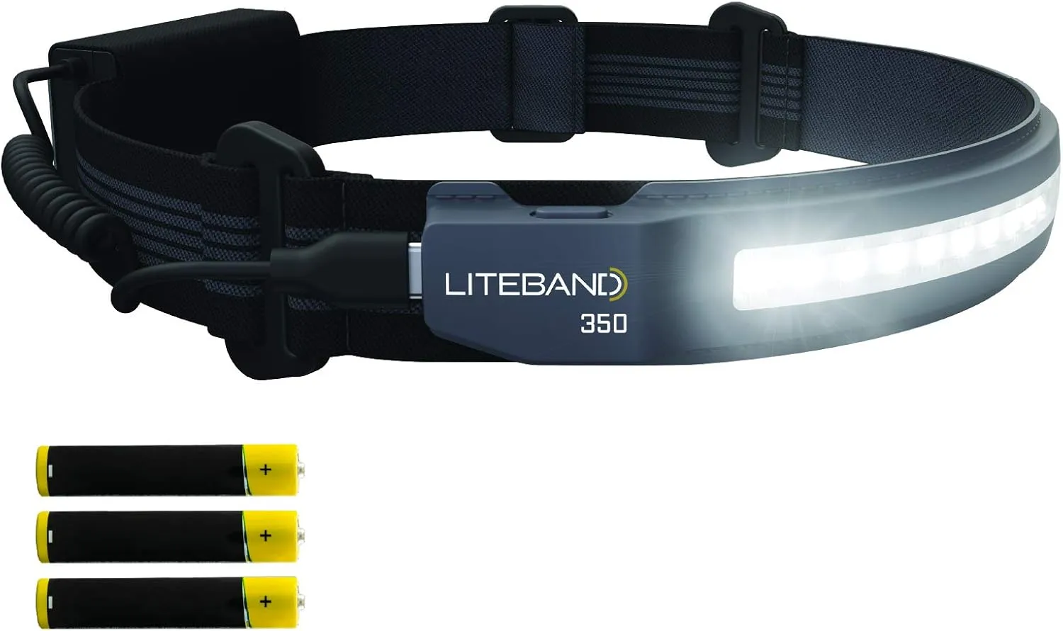 Lightweight LED Headlamp - Liteband ACTIV 350 Lumens Headband Head Lamp, AAA Battery Powered Tactical Headlamps, Camping, Running, Hard Hat Light, Best Rated for Hands Free Forehead Flashlight, Carbon