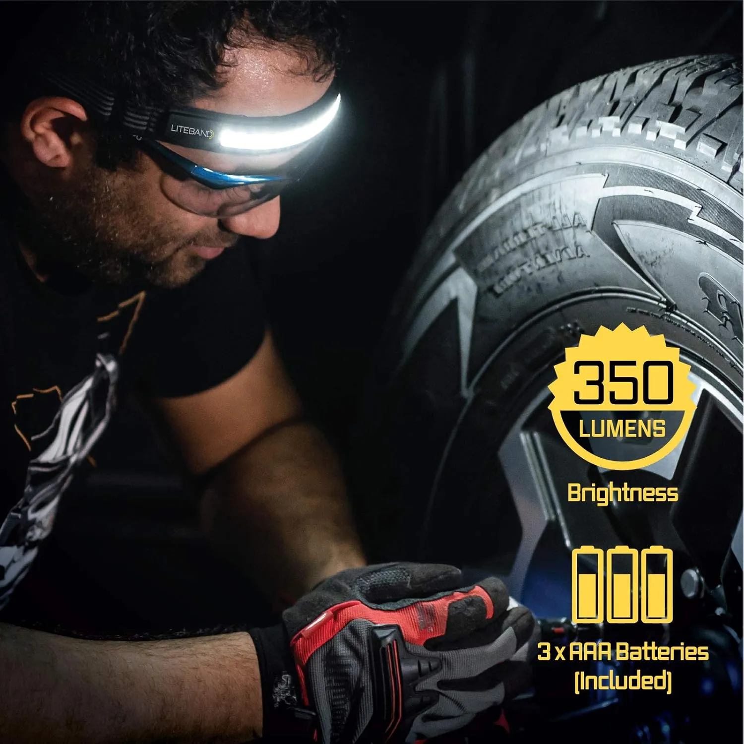 Lightweight LED Headlamp - Liteband ACTIV 350 Lumens Headband Head Lamp, AAA Battery Powered Tactical Headlamps, Camping, Running, Hard Hat Light, Best Rated for Hands Free Forehead Flashlight, Carbon