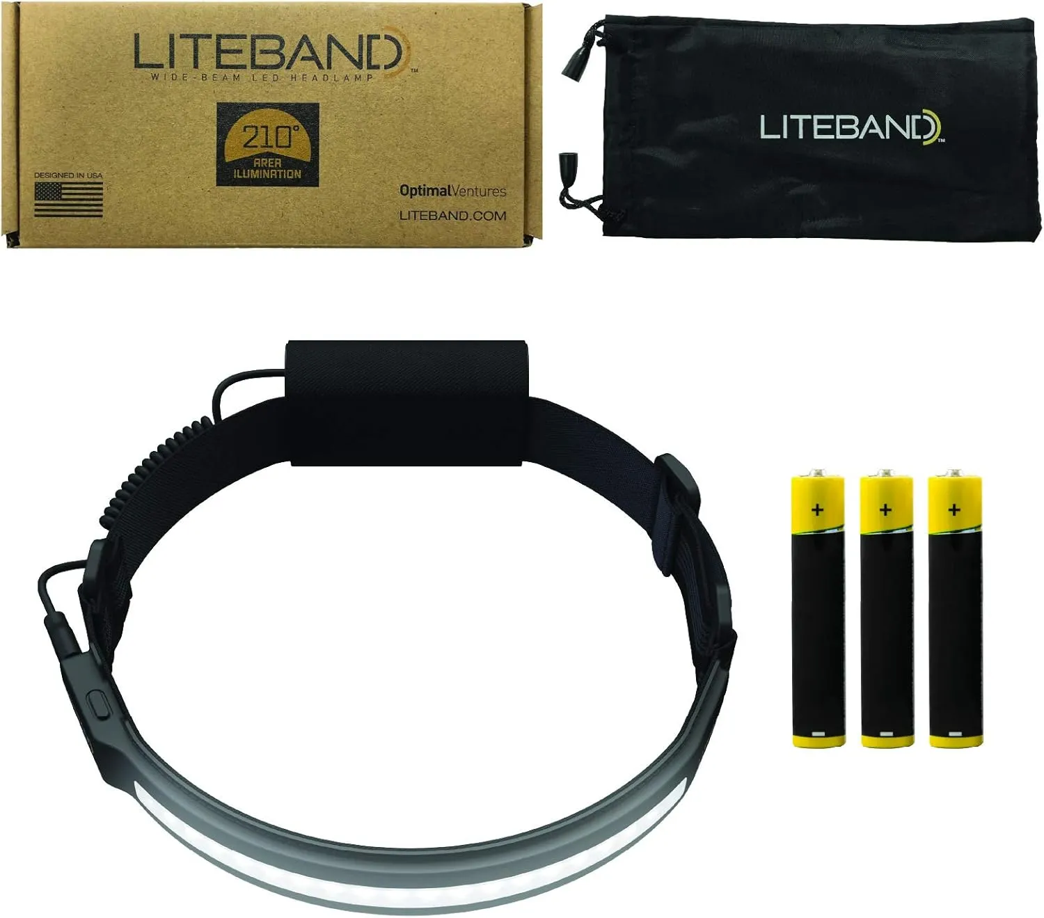 Lightweight LED Headlamp - Liteband ACTIV 350 Lumens Headband Head Lamp, AAA Battery Powered Tactical Headlamps, Camping, Running, Hard Hat Light, Best Rated for Hands Free Forehead Flashlight, Carbon